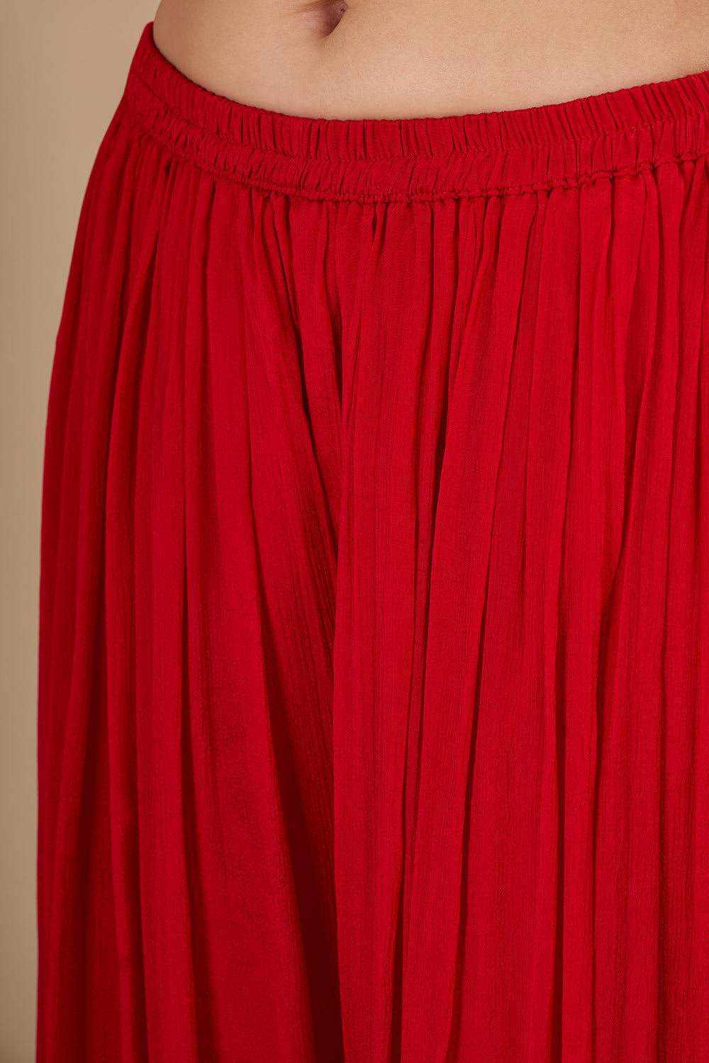 Zari Embroidery Crimson Chinon Kaftan Set