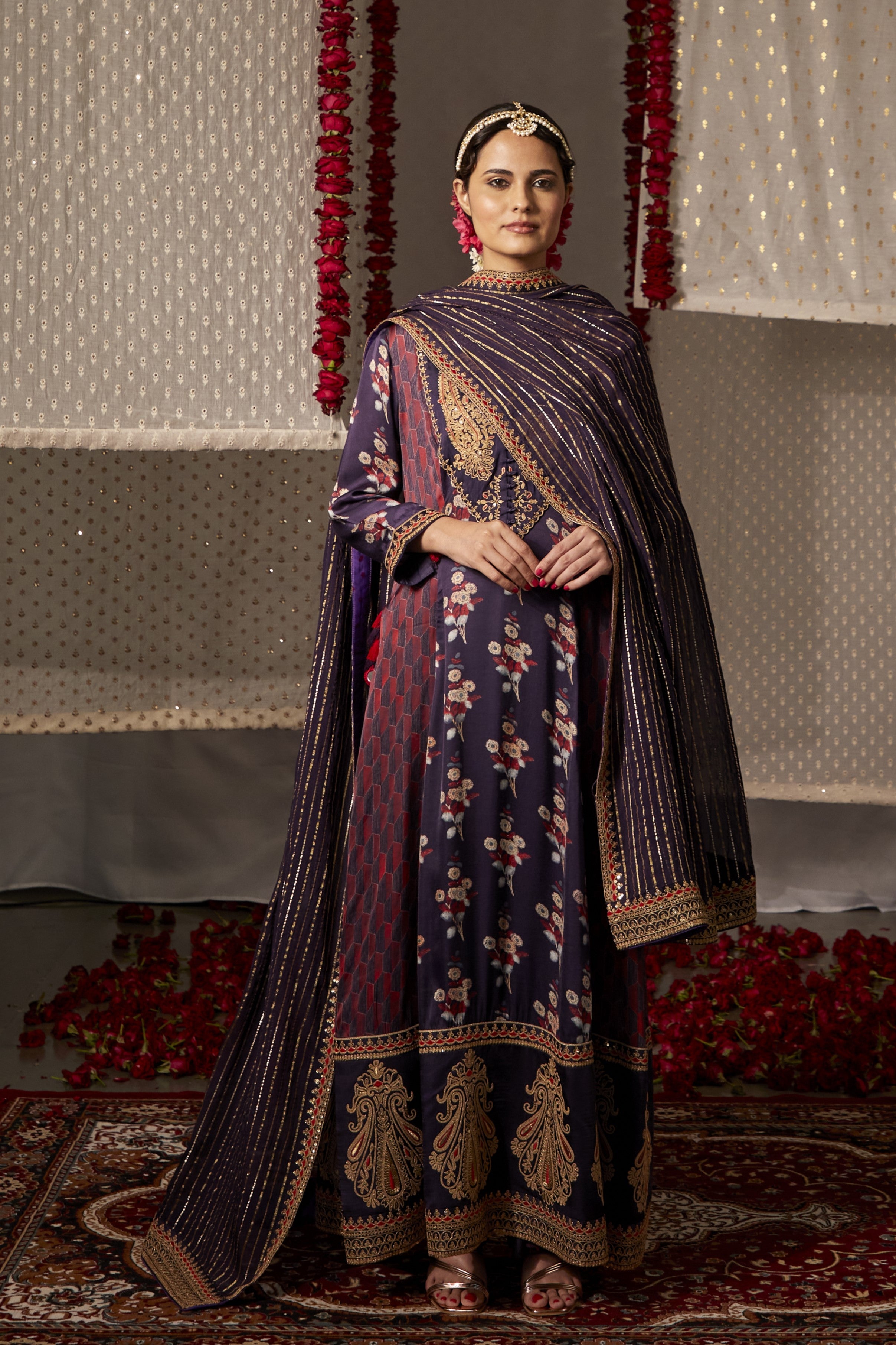 Oxford Blue Soft silk Long Anarkali set