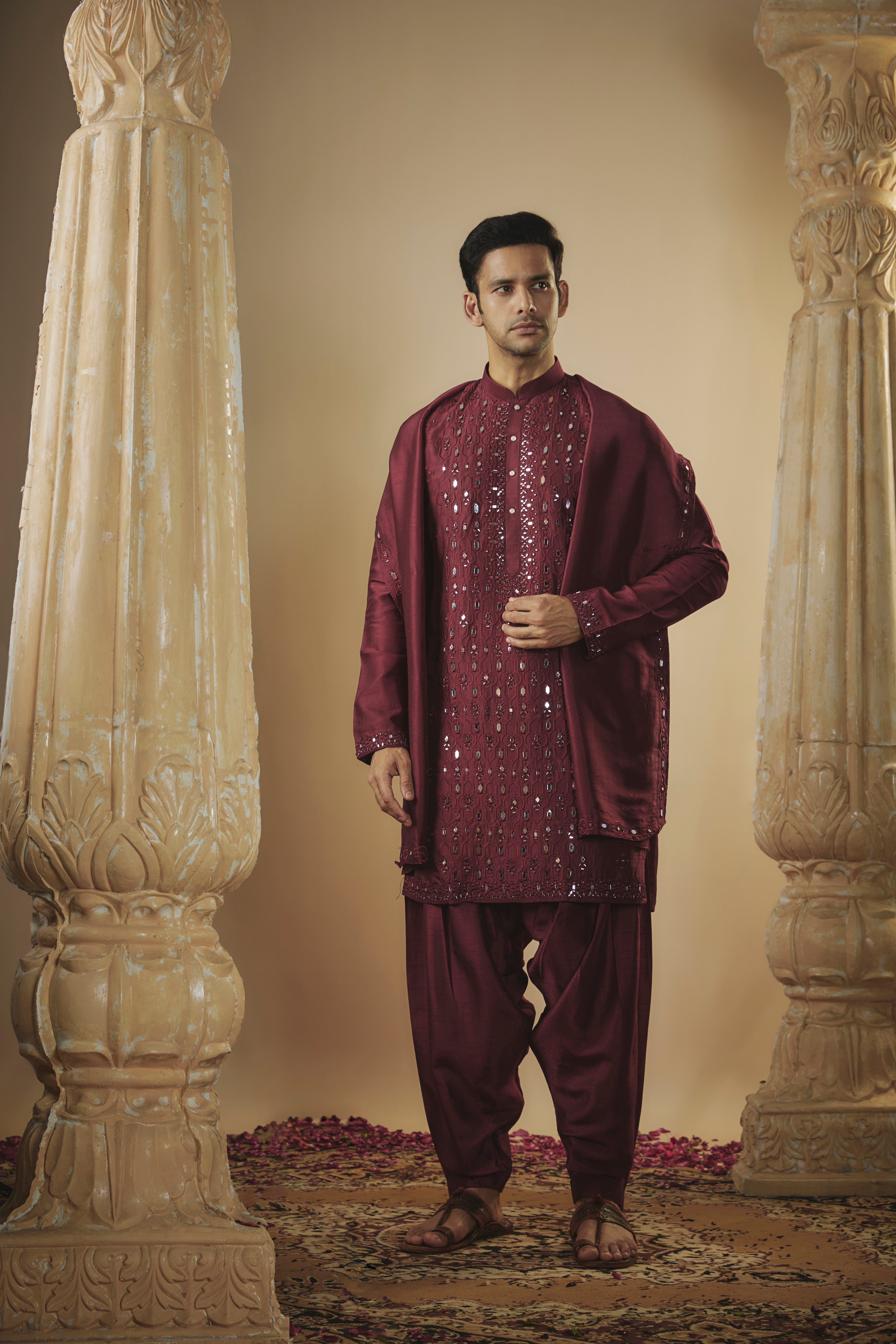 Art silk mirror embroidered patiala suit set