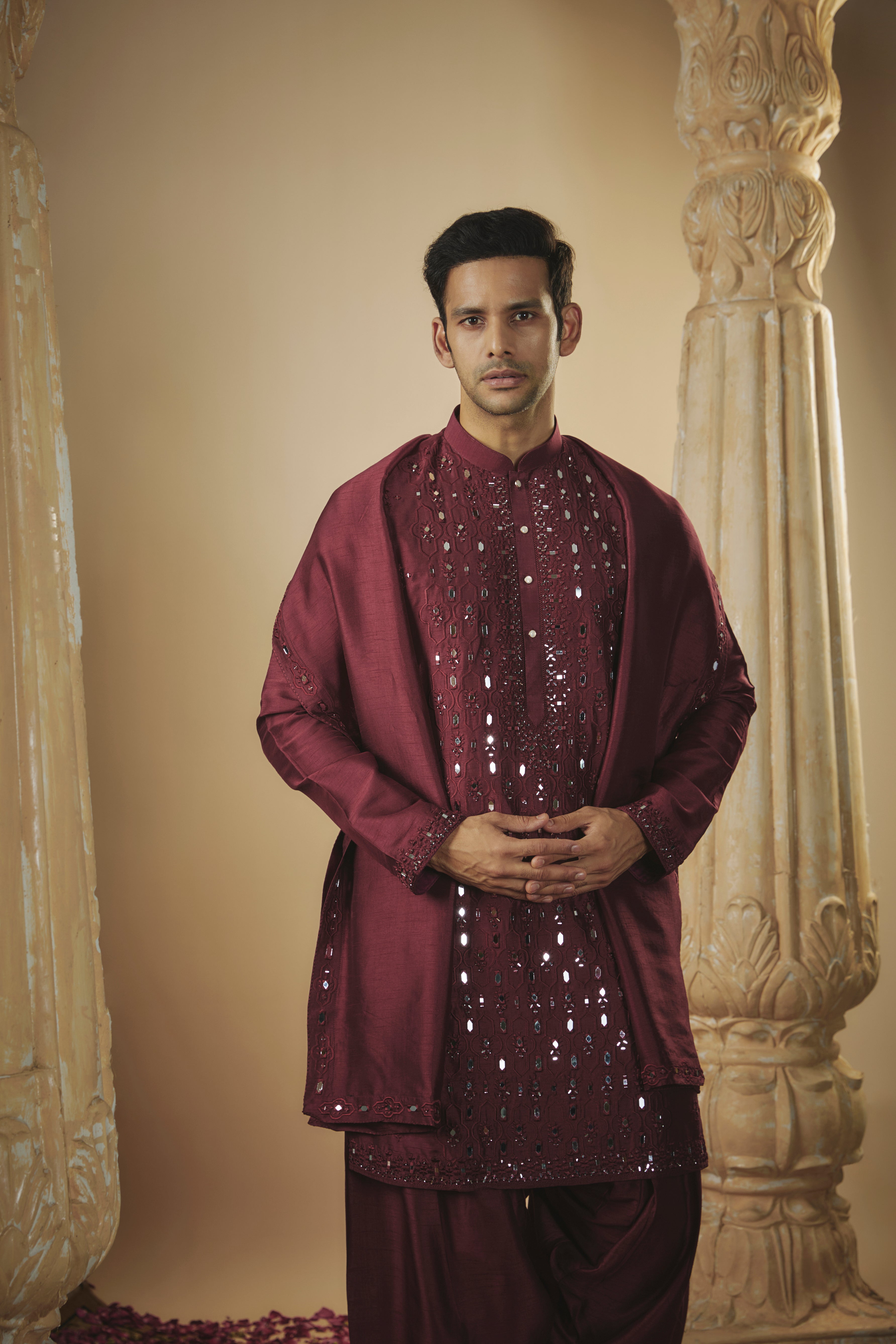 Art silk mirror embroidered patiala suit set