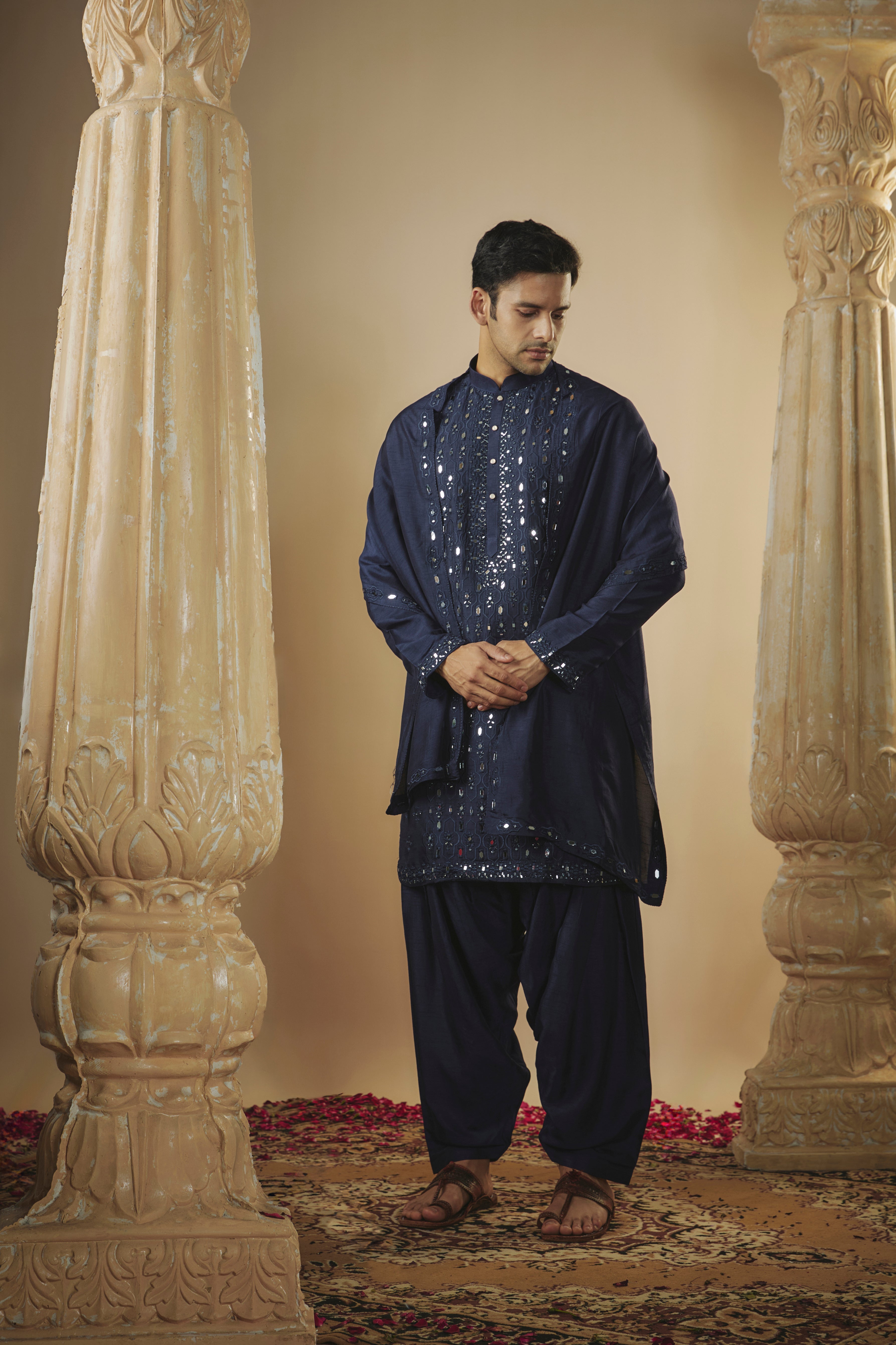 Art silk mirror embroidered patiala suit set