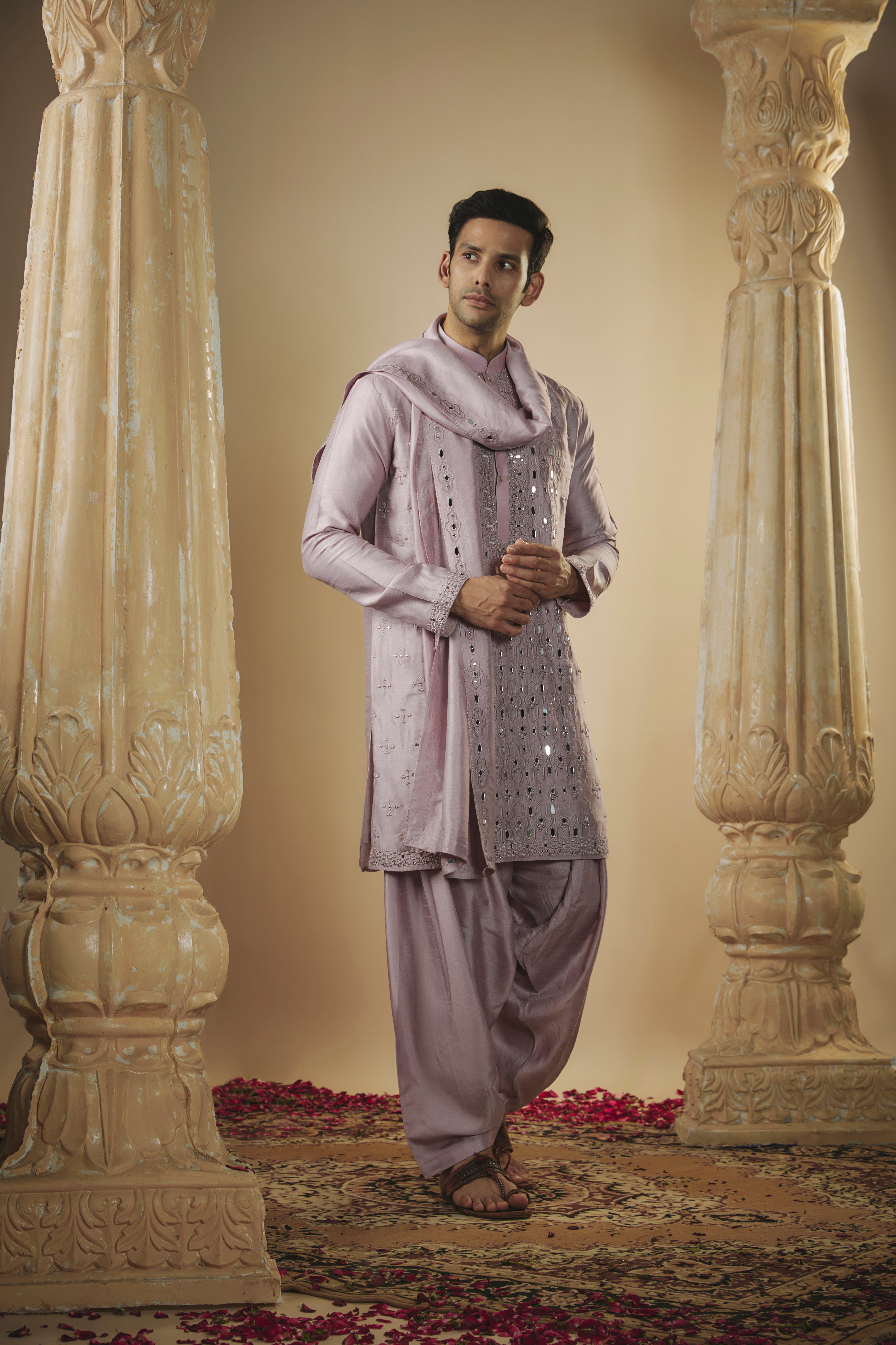 Art silk mirror embroidered patiala suit set