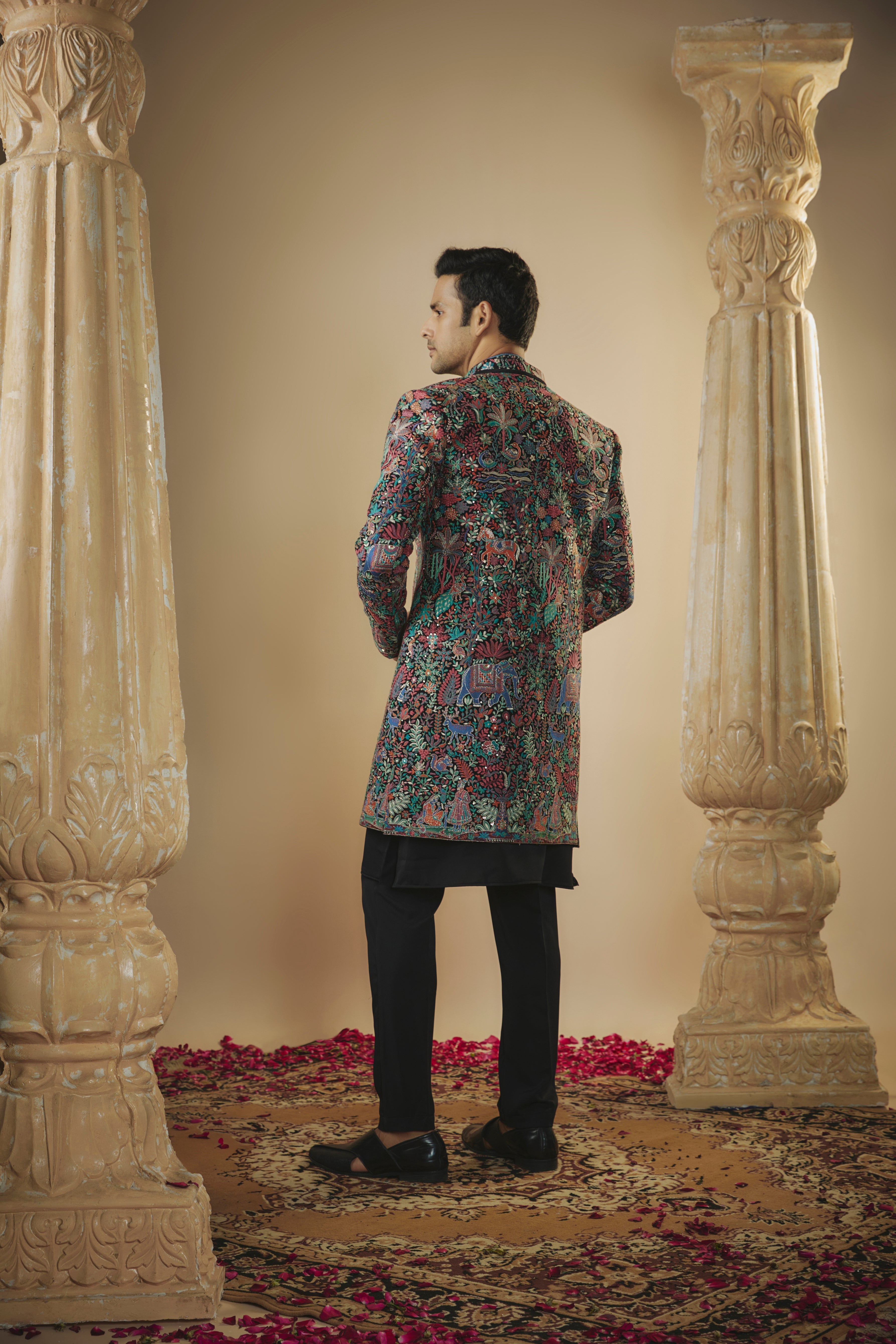 Jade black imported resham embroidered indo-western set
