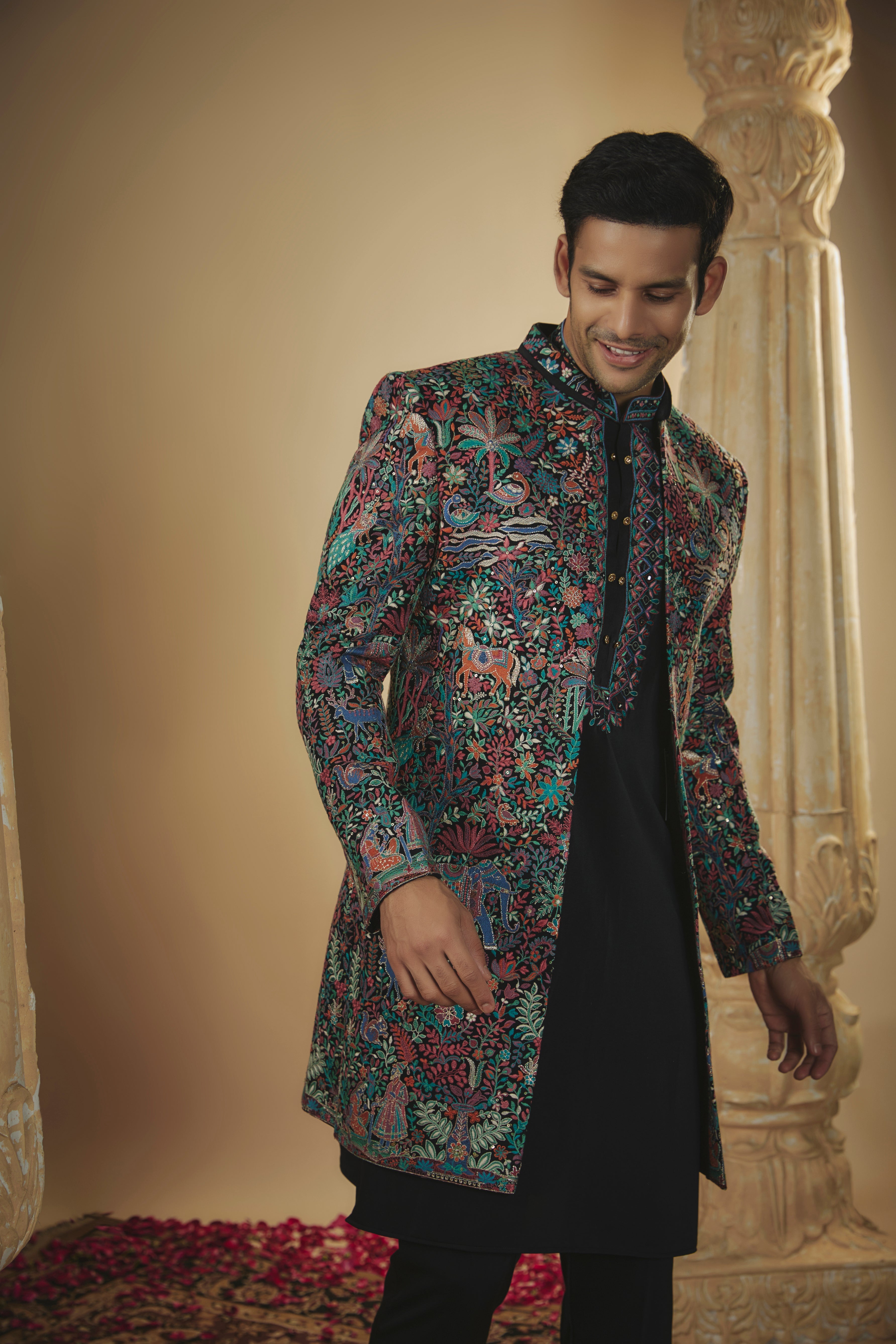 Jade black imported resham embroidered indo-western set