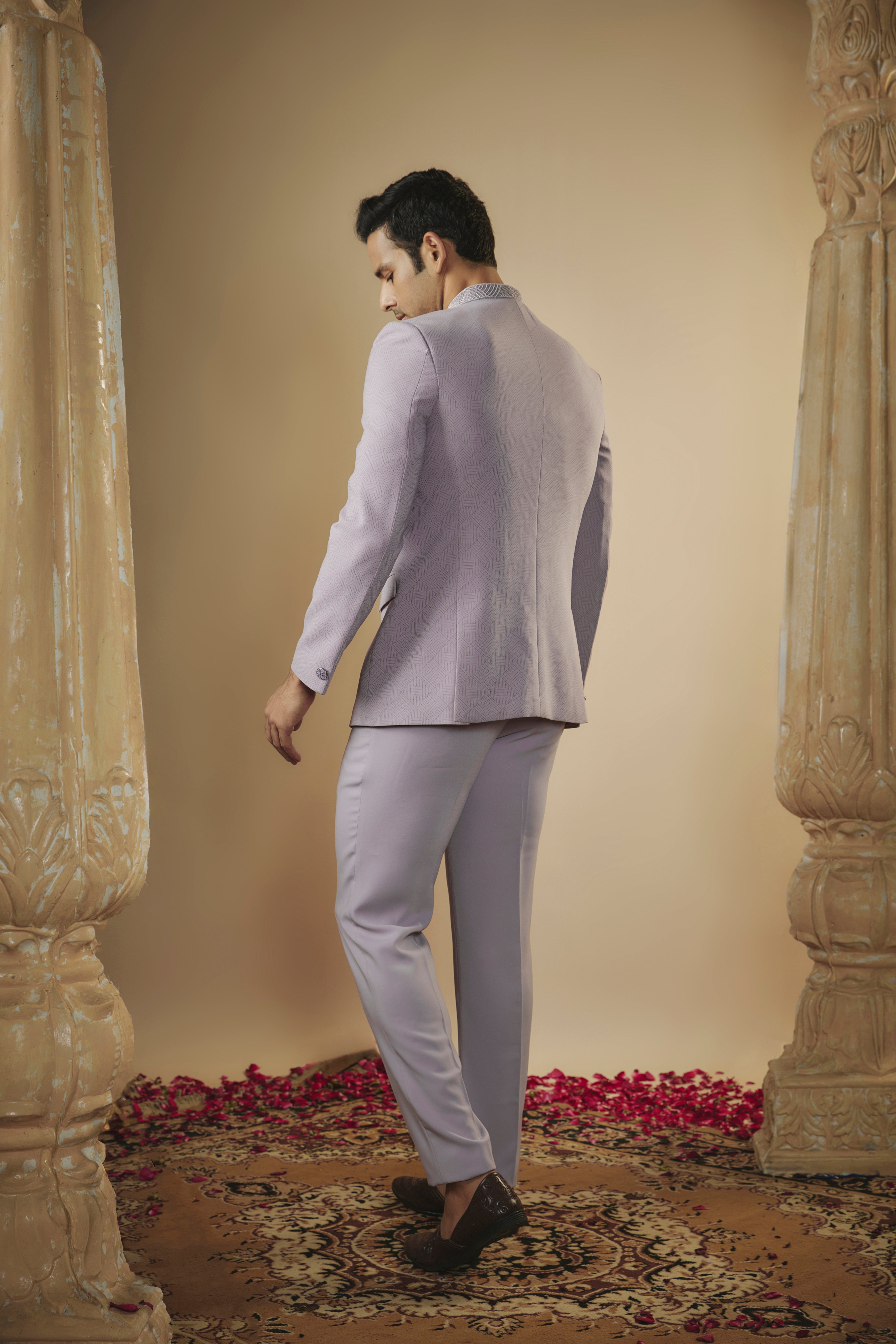 Fade lilac imported jacquard jodhpuri set