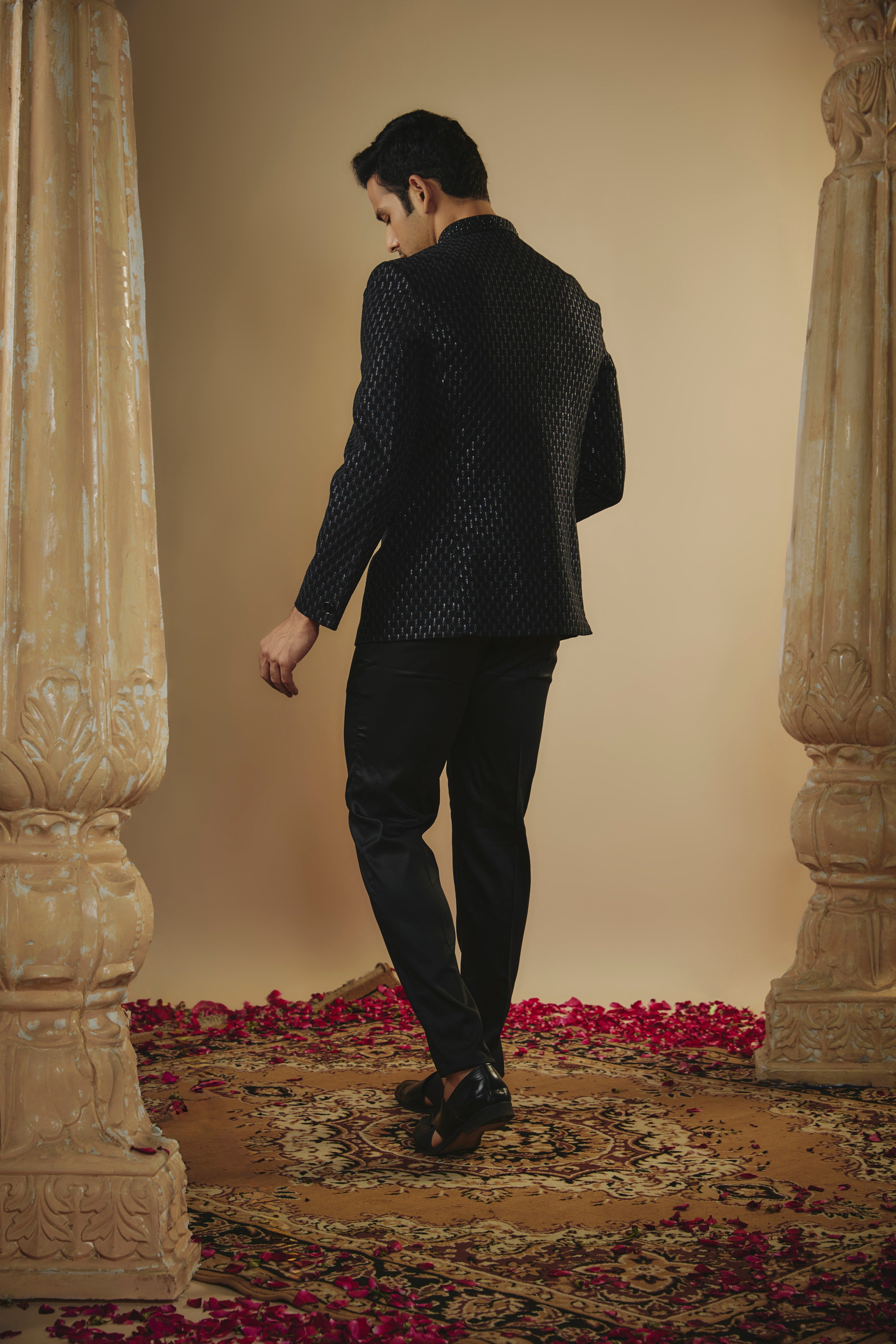 Ink black imported japanese sequinned jodhpuri set