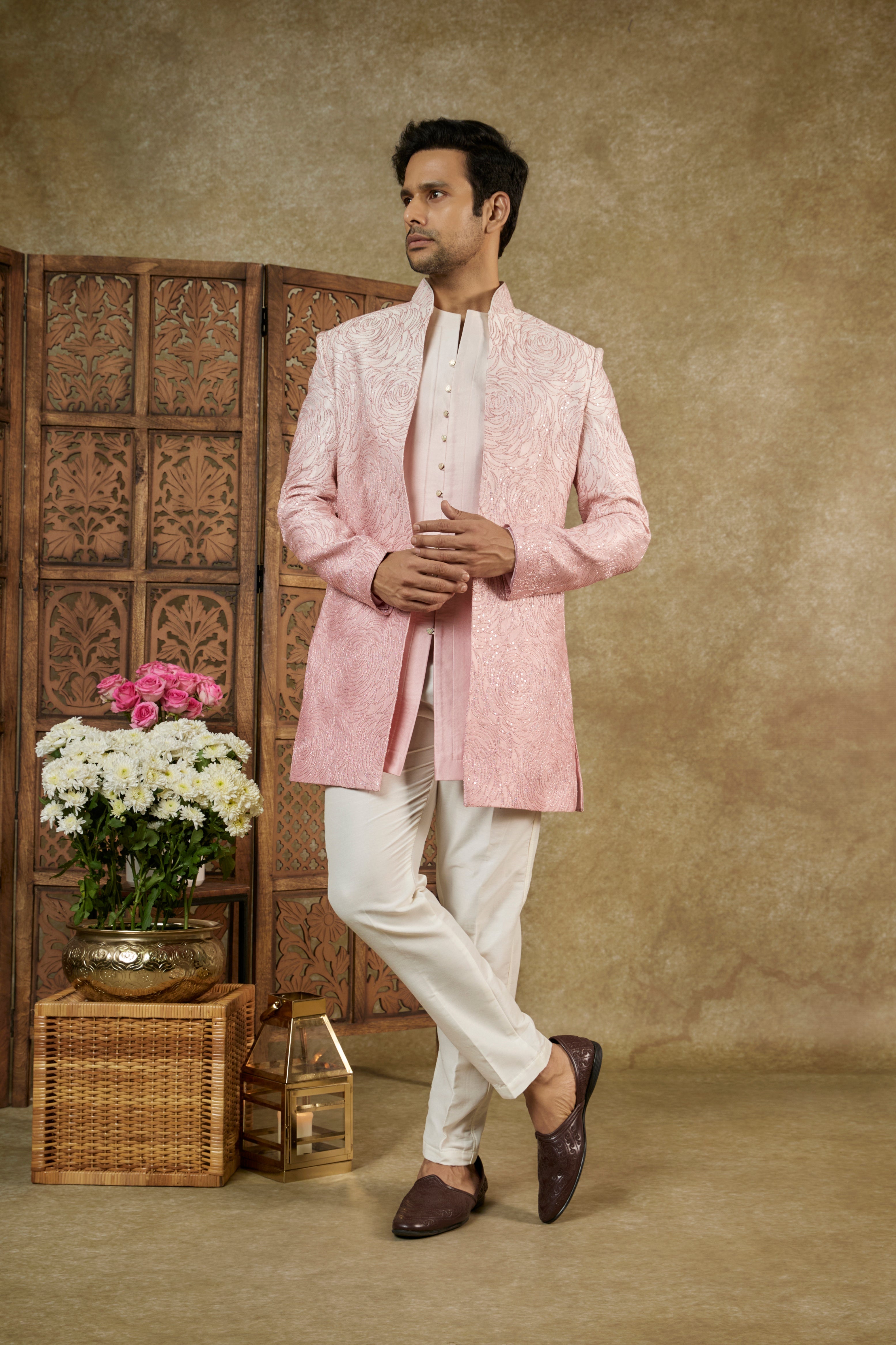 SILK OPEN INDOWESTERN SET WITH DORI WORK