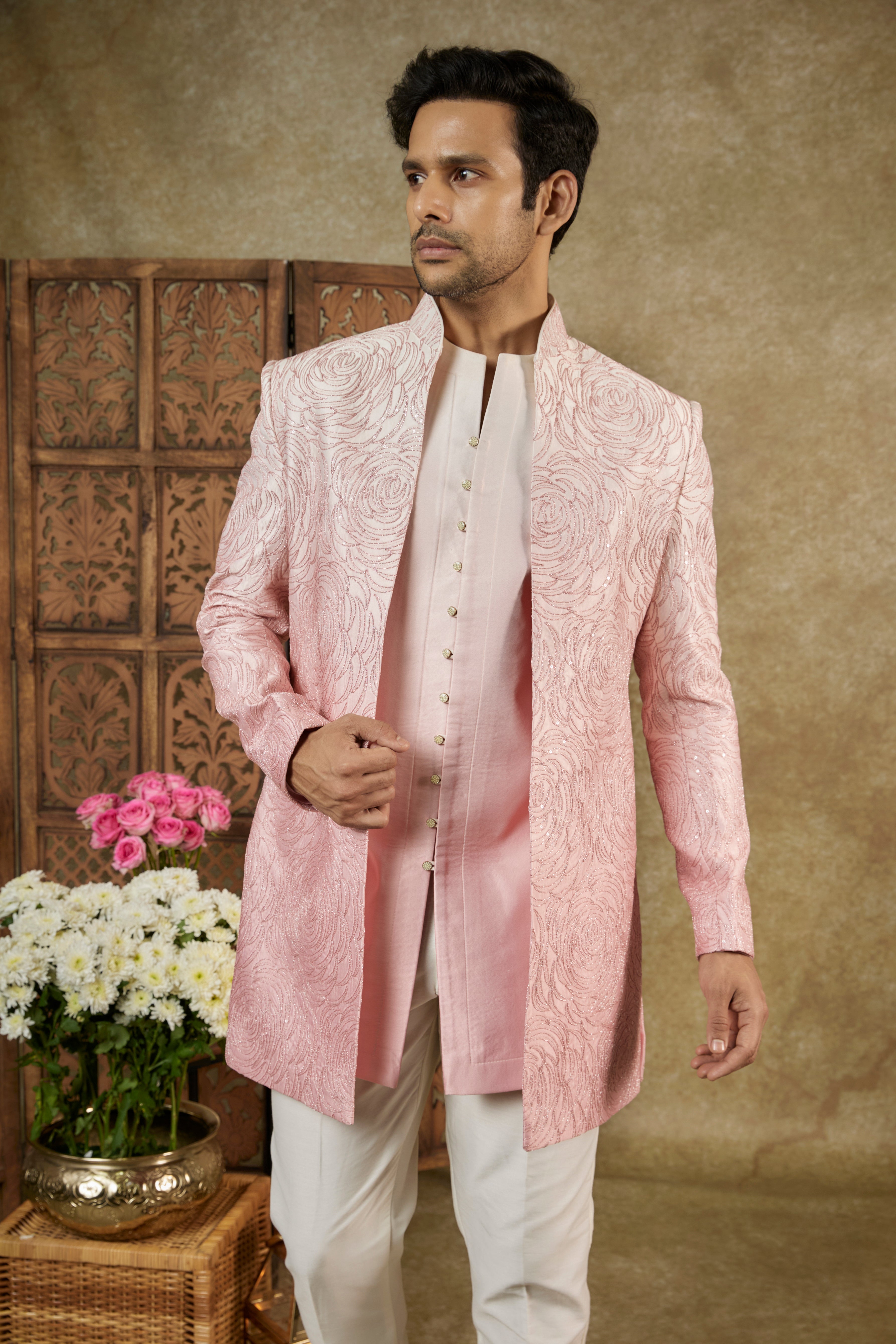 SILK OPEN INDOWESTERN SET WITH DORI WORK