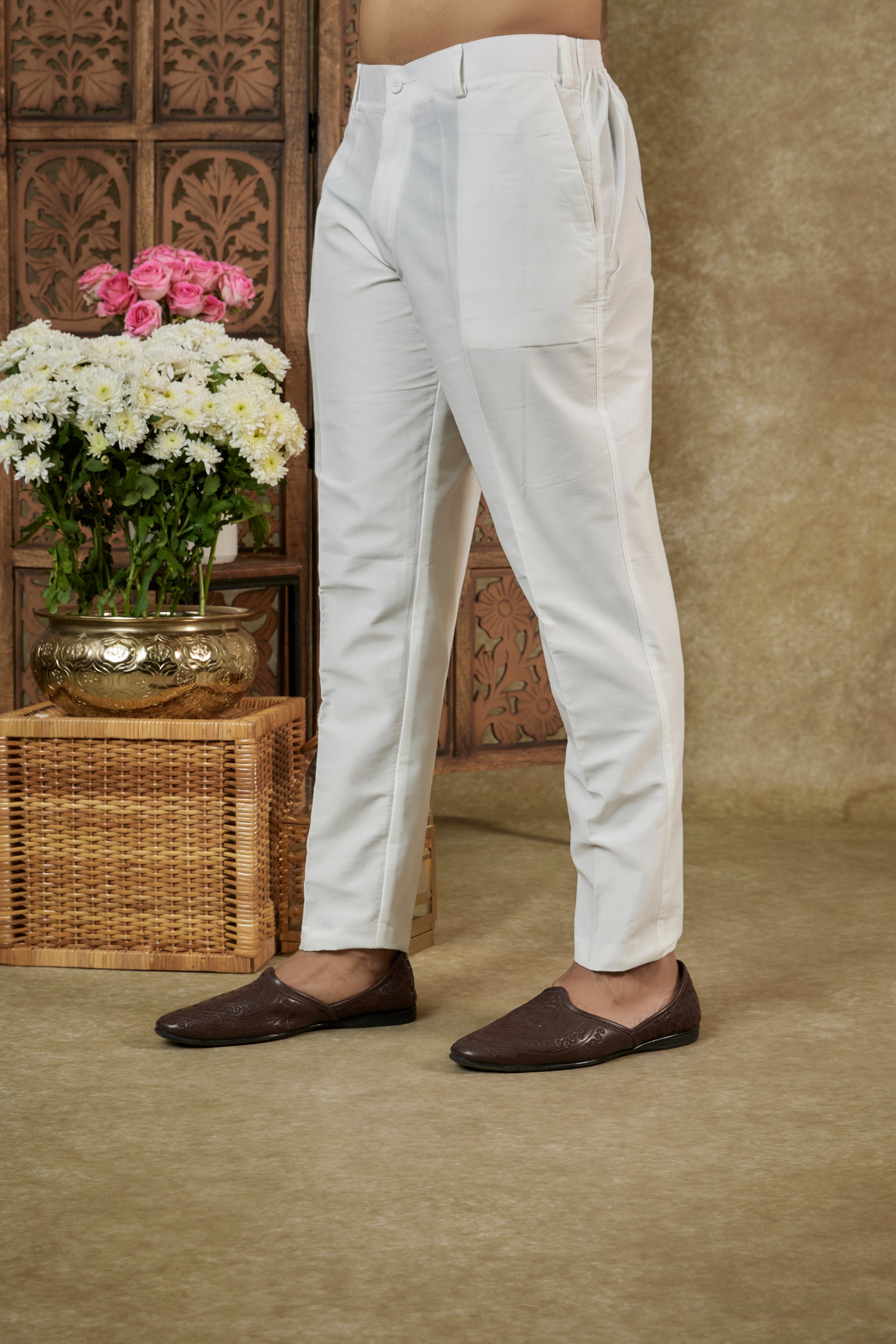 CREAM WHITE LUCKNOWI VELVET SEQUINNED SHERWANI SET