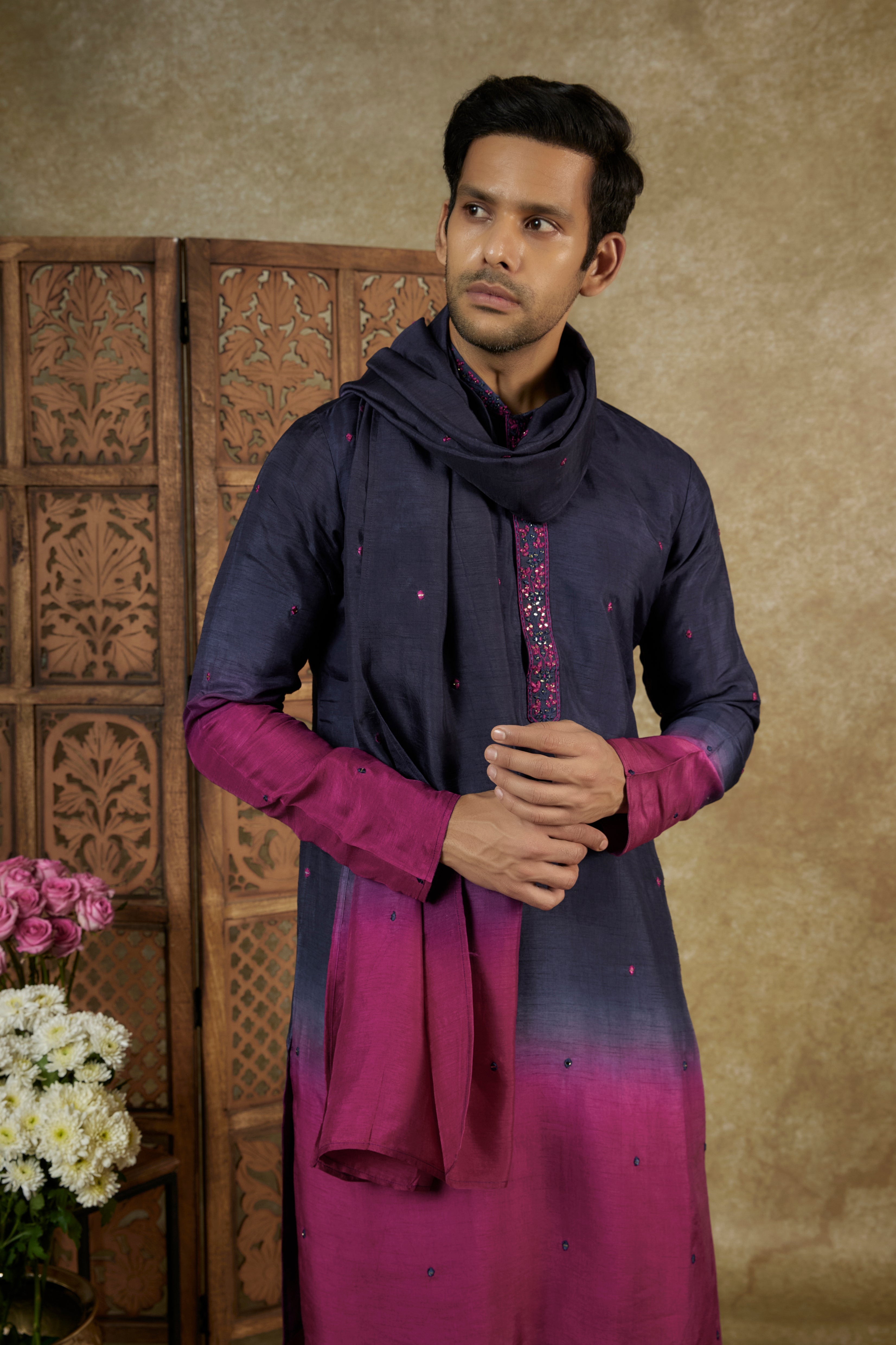 MIRROR AND RESHAM SILK KURTA SET