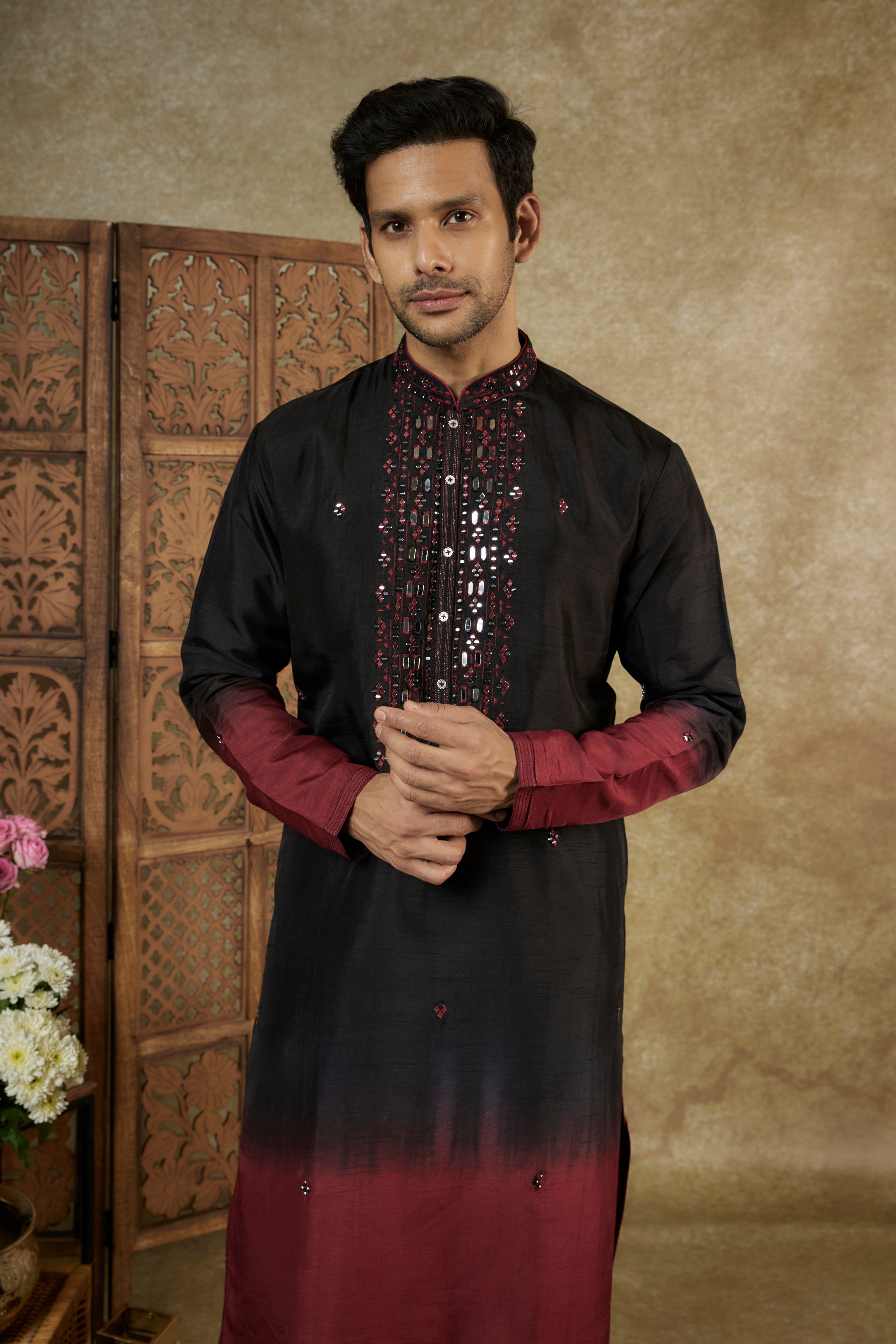 MIRROR AND RESHAM SILK KURTA SET
