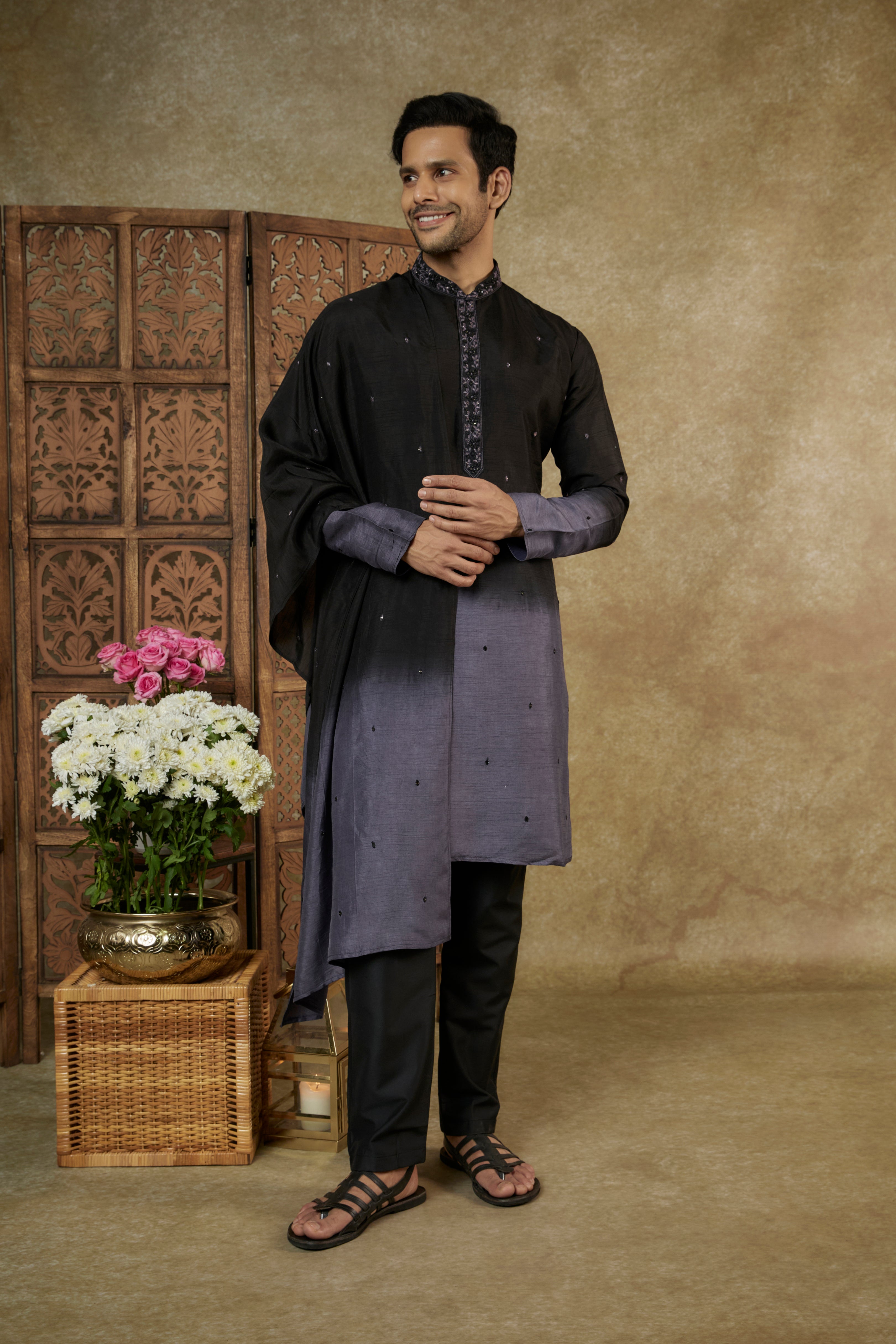 MIRROR AND RESHAM SILK KURTA SET
