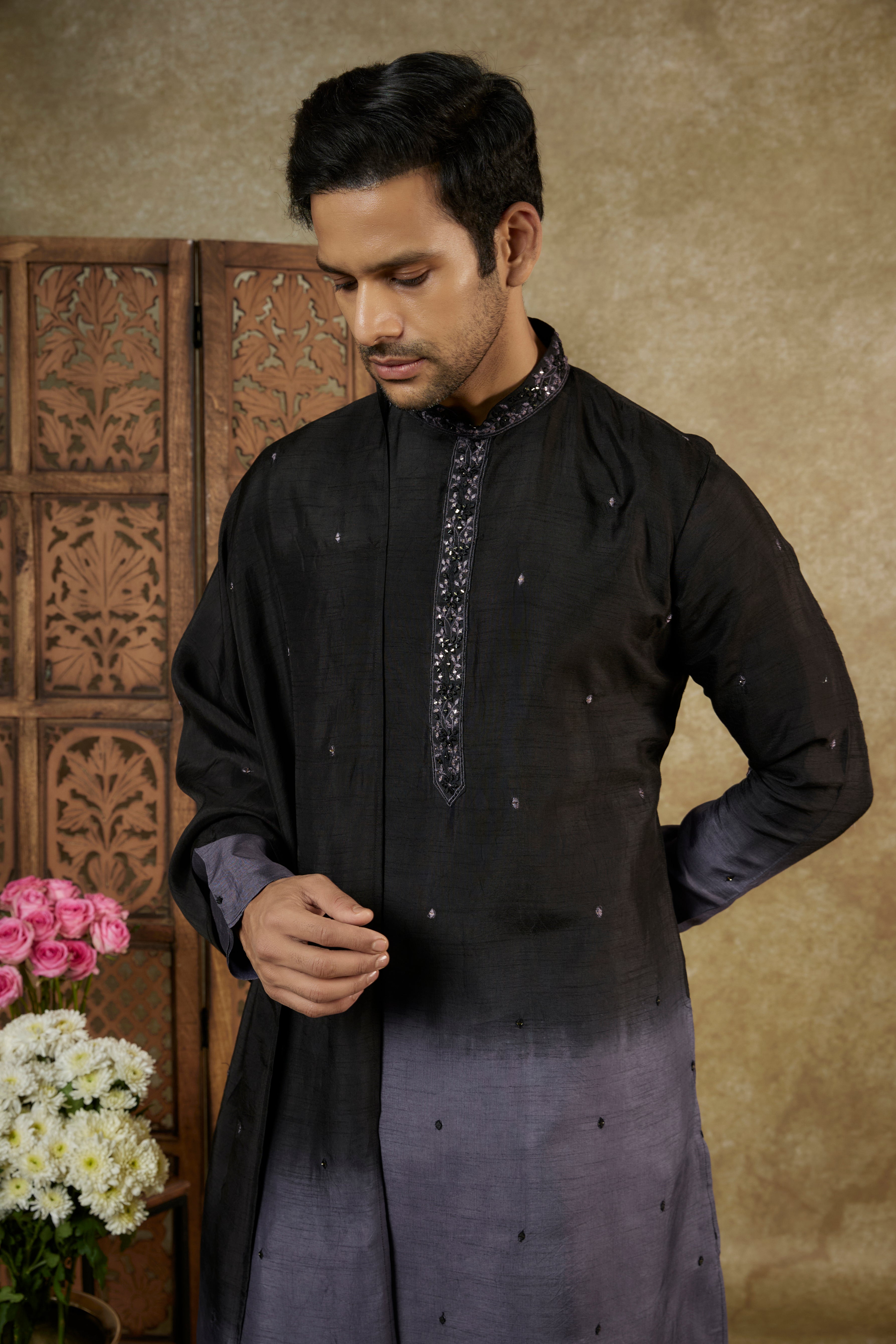 MIRROR AND RESHAM SILK KURTA SET