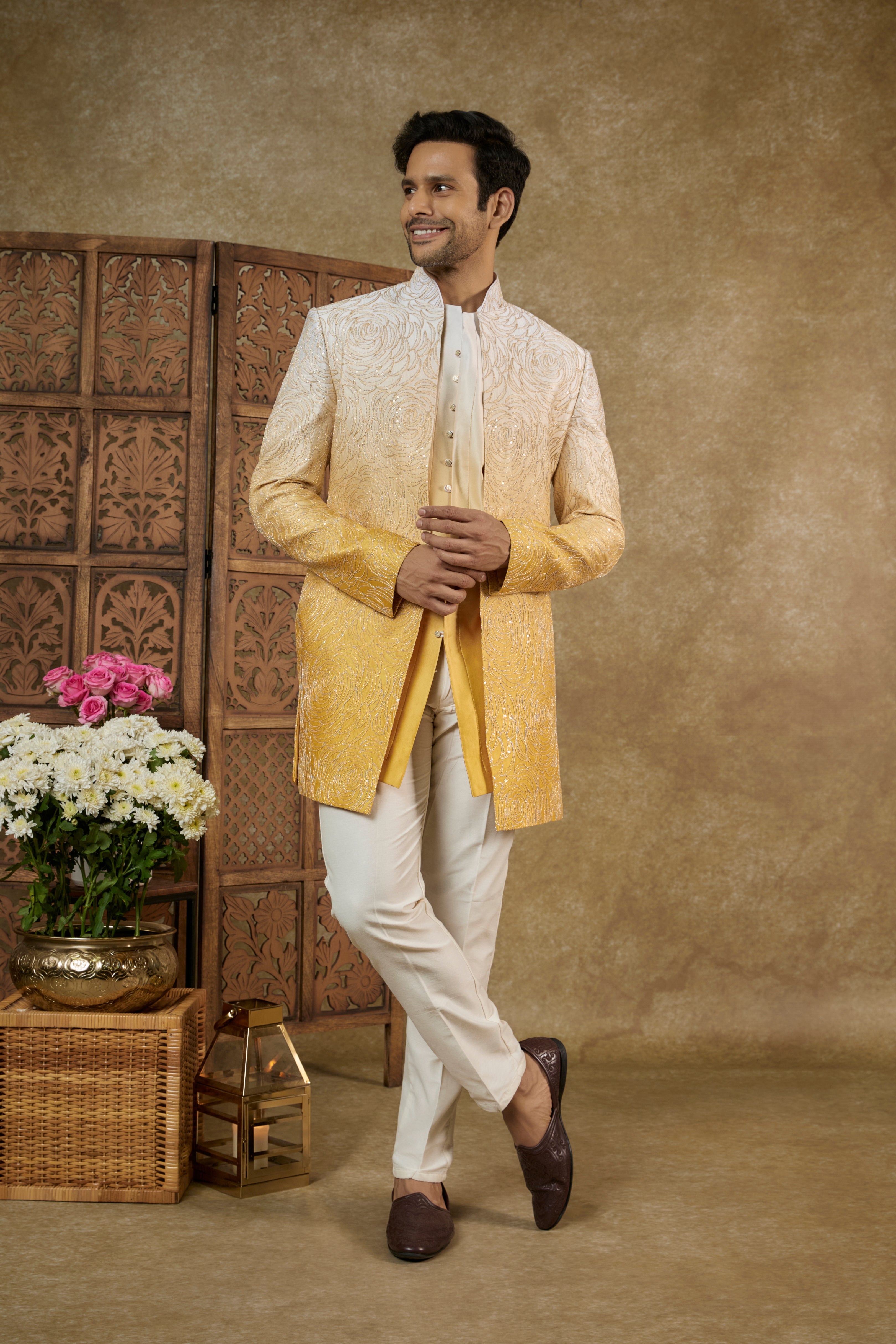SILK OPEN INDOWESTERN SET WITH DORI WORK