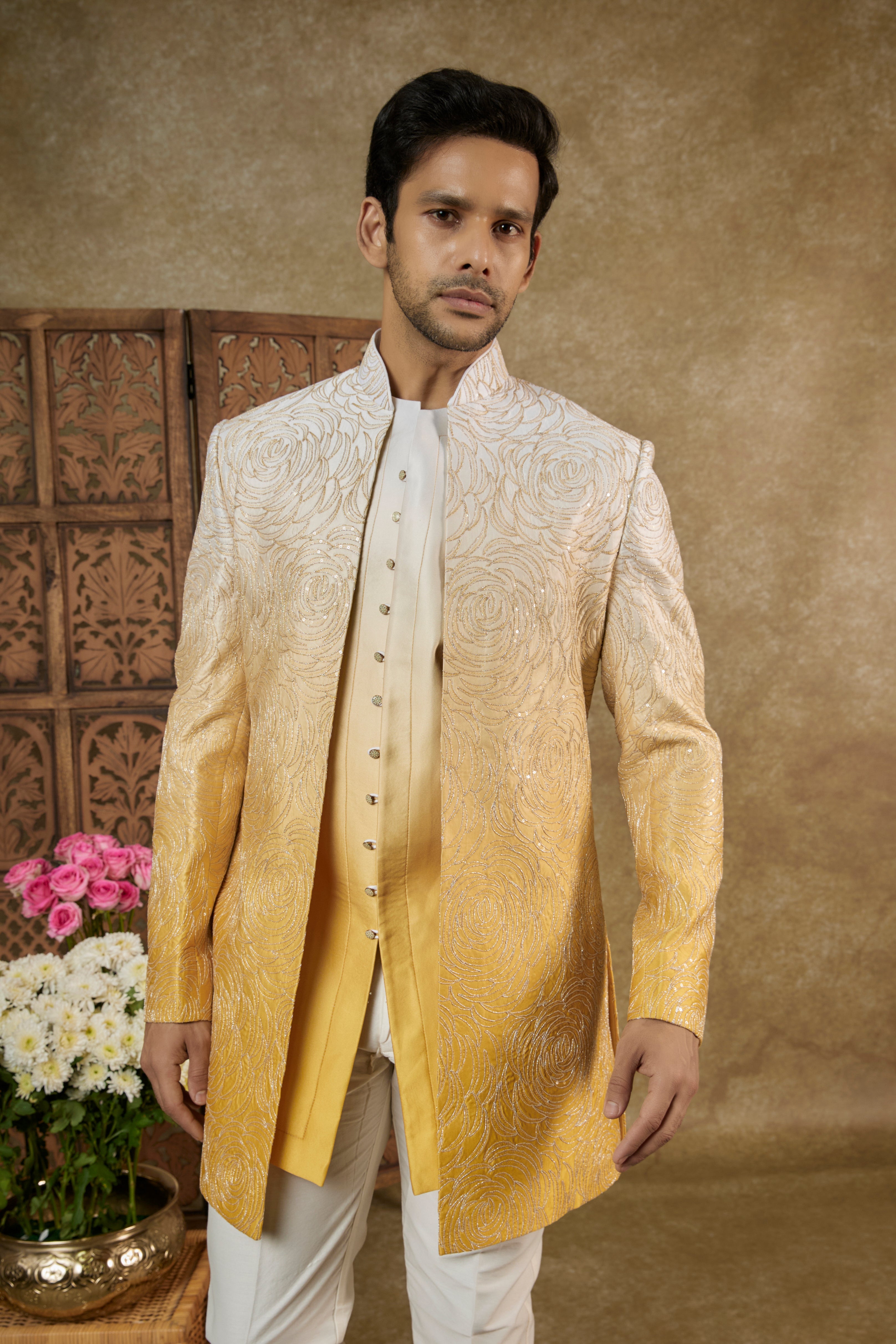 SILK OPEN INDOWESTERN SET WITH DORI WORK