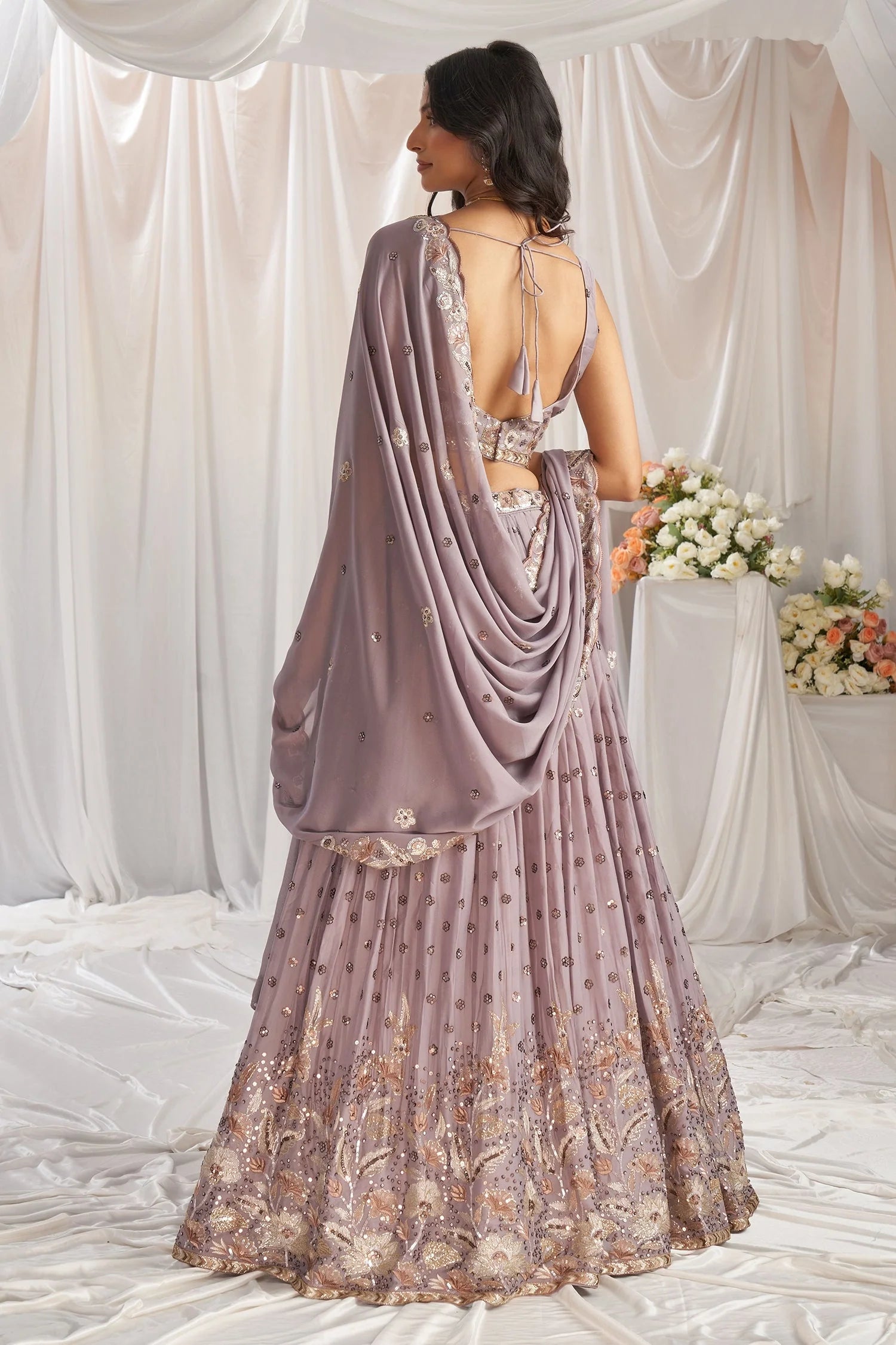 Mauve Georgette Lehenga with All-Over Sequin Detailing