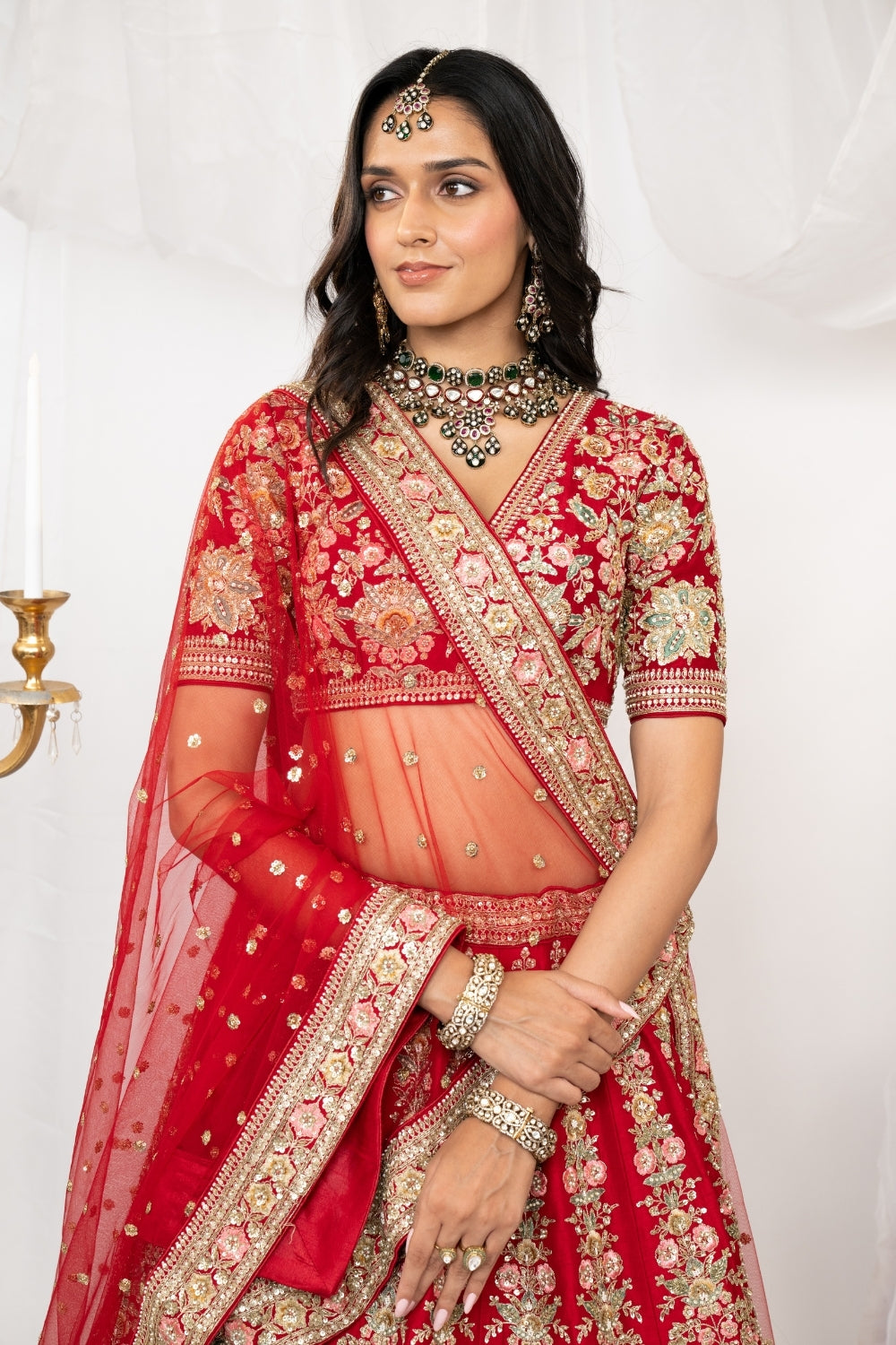 Red Raw Silk Bridal Lehenga Choli Set with Sequins and Resham Embroidery