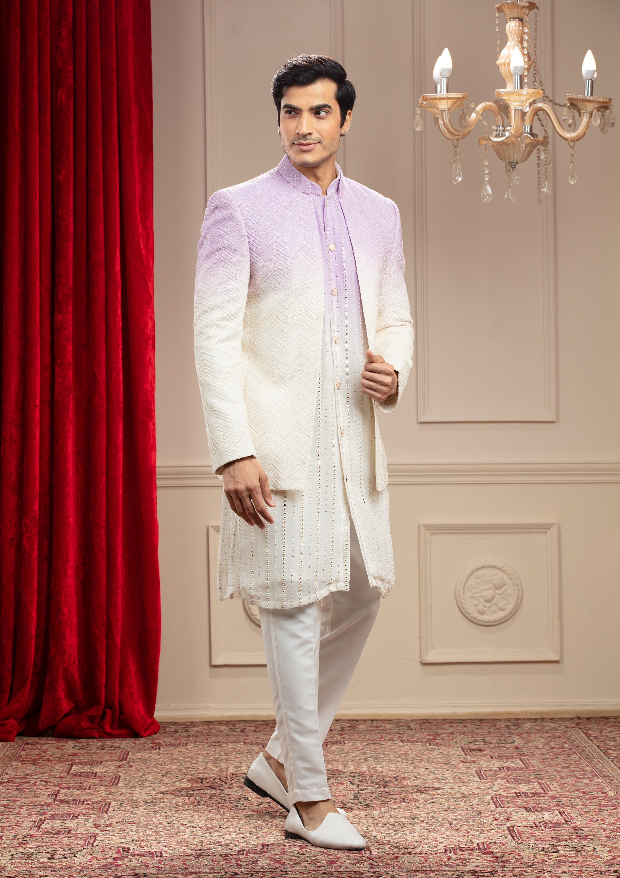 Lilac Ombre Open Jodhpuri with Sequins and Resham thread work