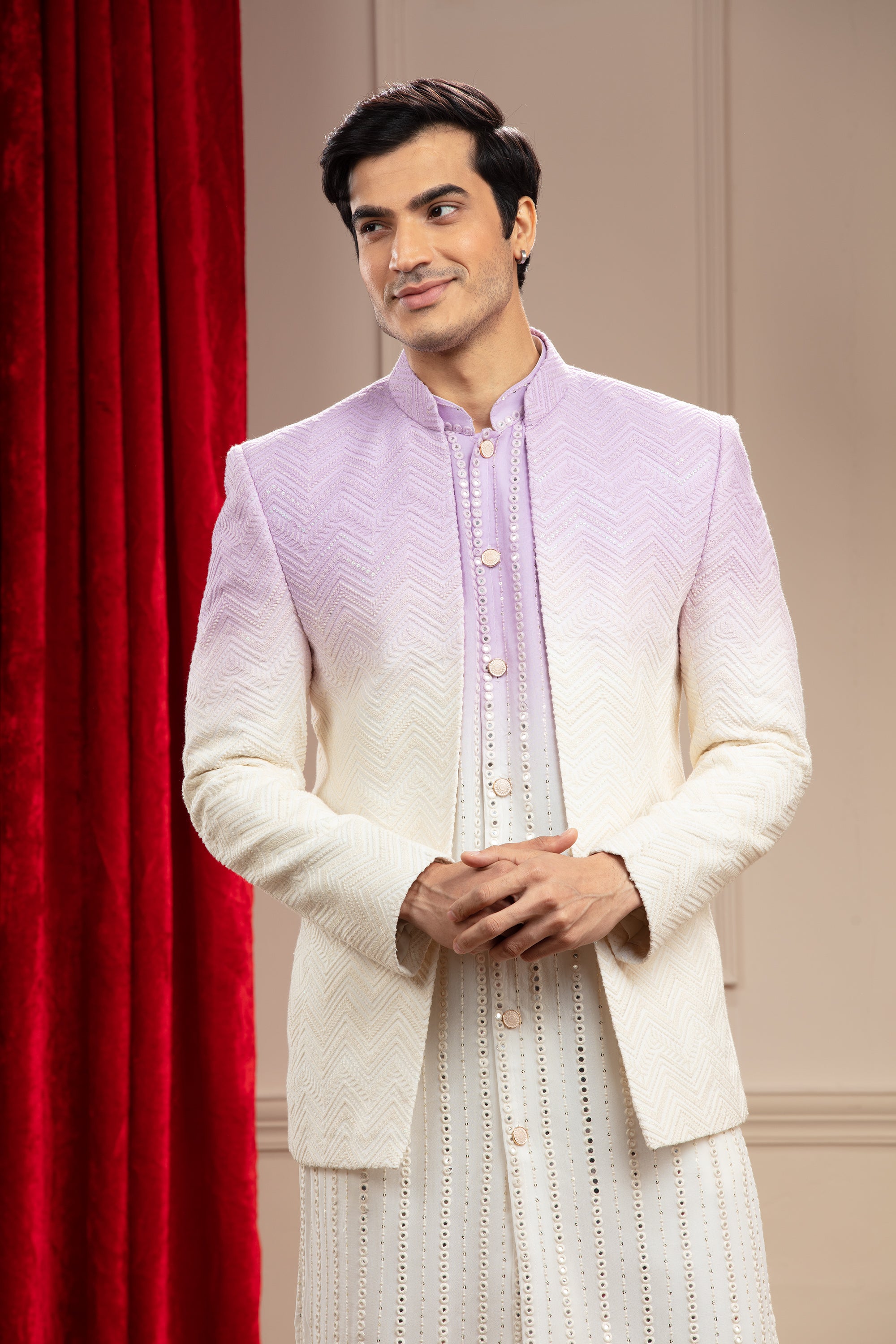 Lilac Ombre Open Jodhpuri with Sequins and Resham thread work