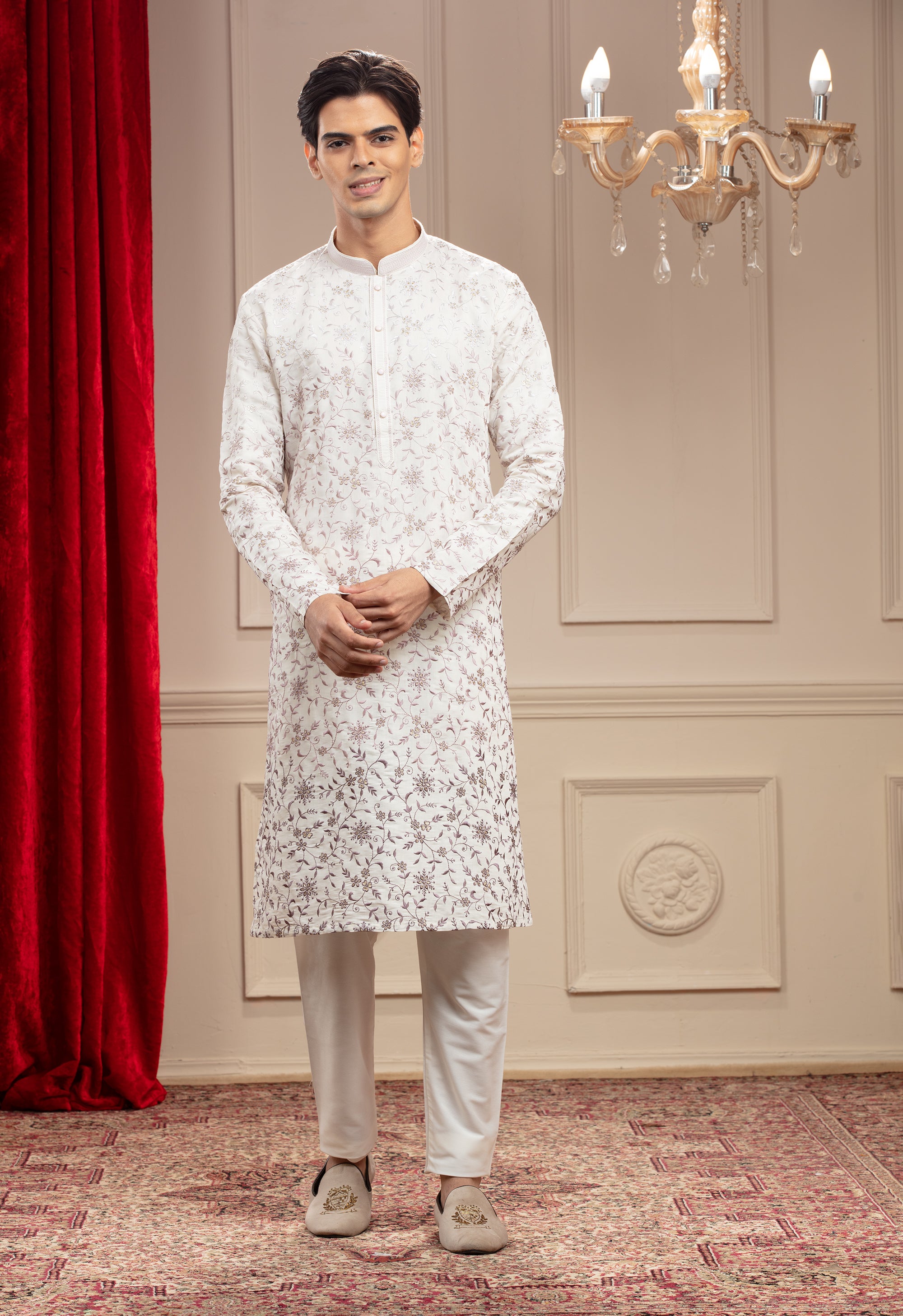 Silverish White kurta pajama with sequin work