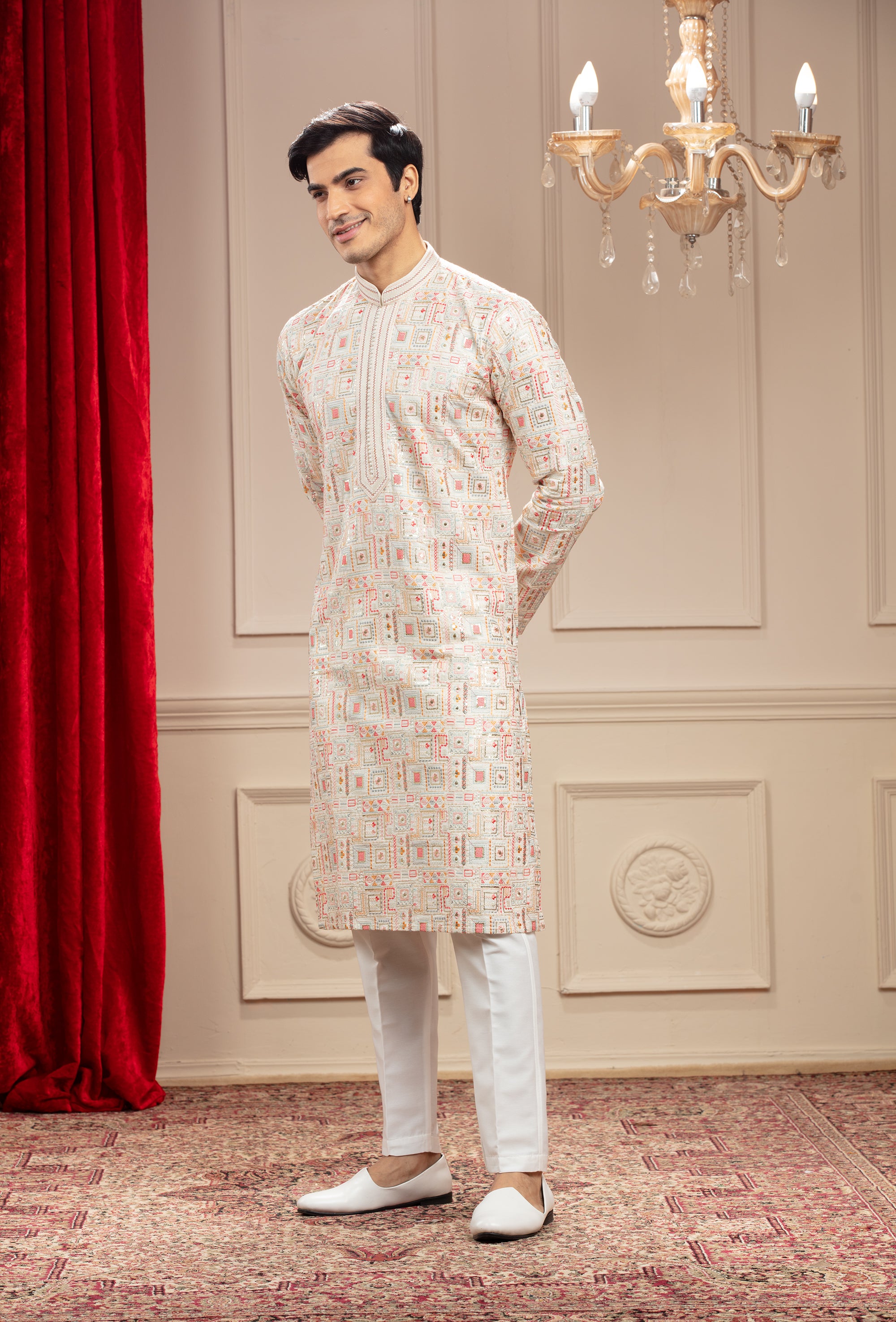 Multicolour Printed Banarasi Kurta Pajama Set