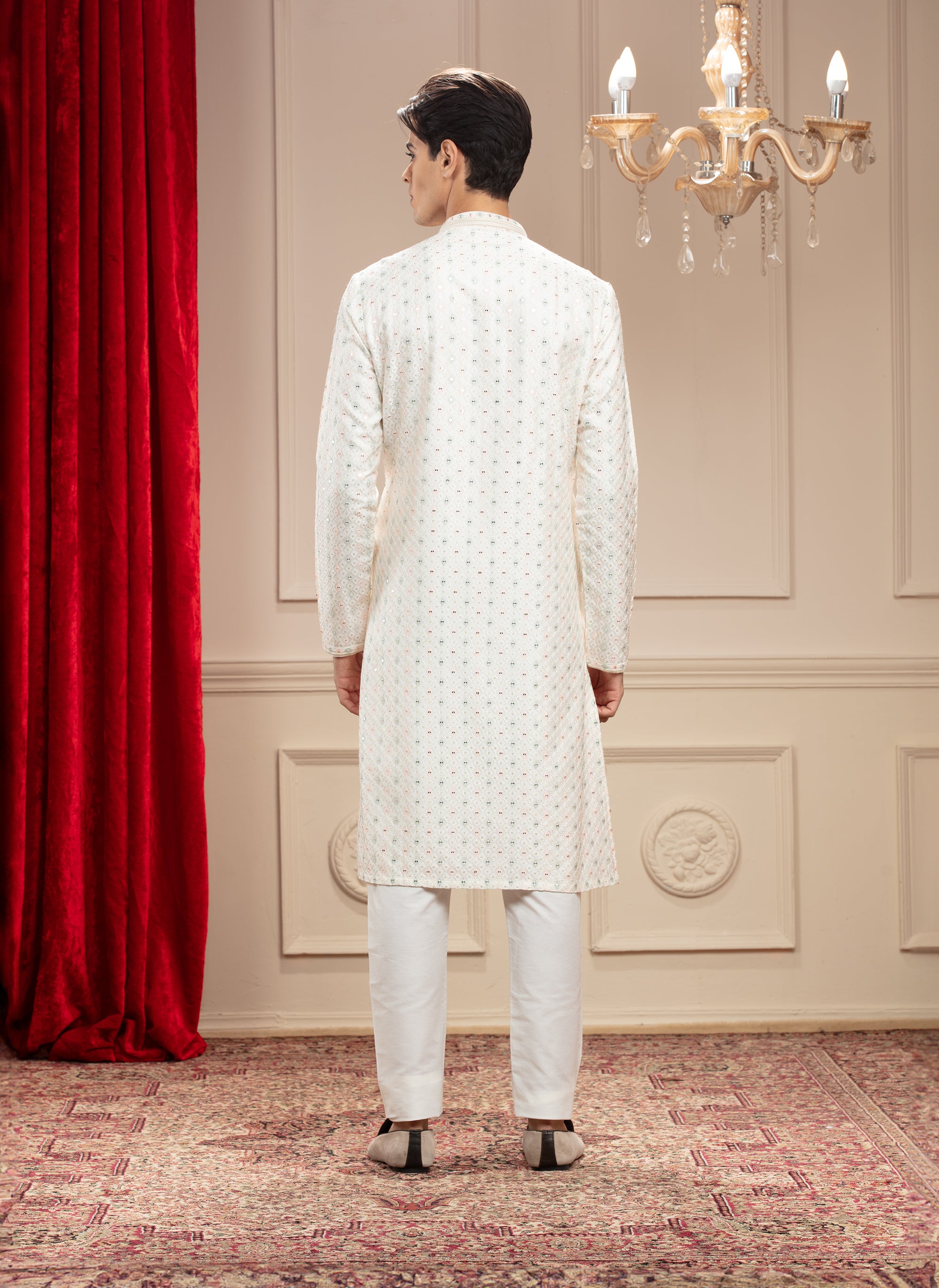 Milky White Banarasi Silk Kurta-Pajama Set with Dupatta