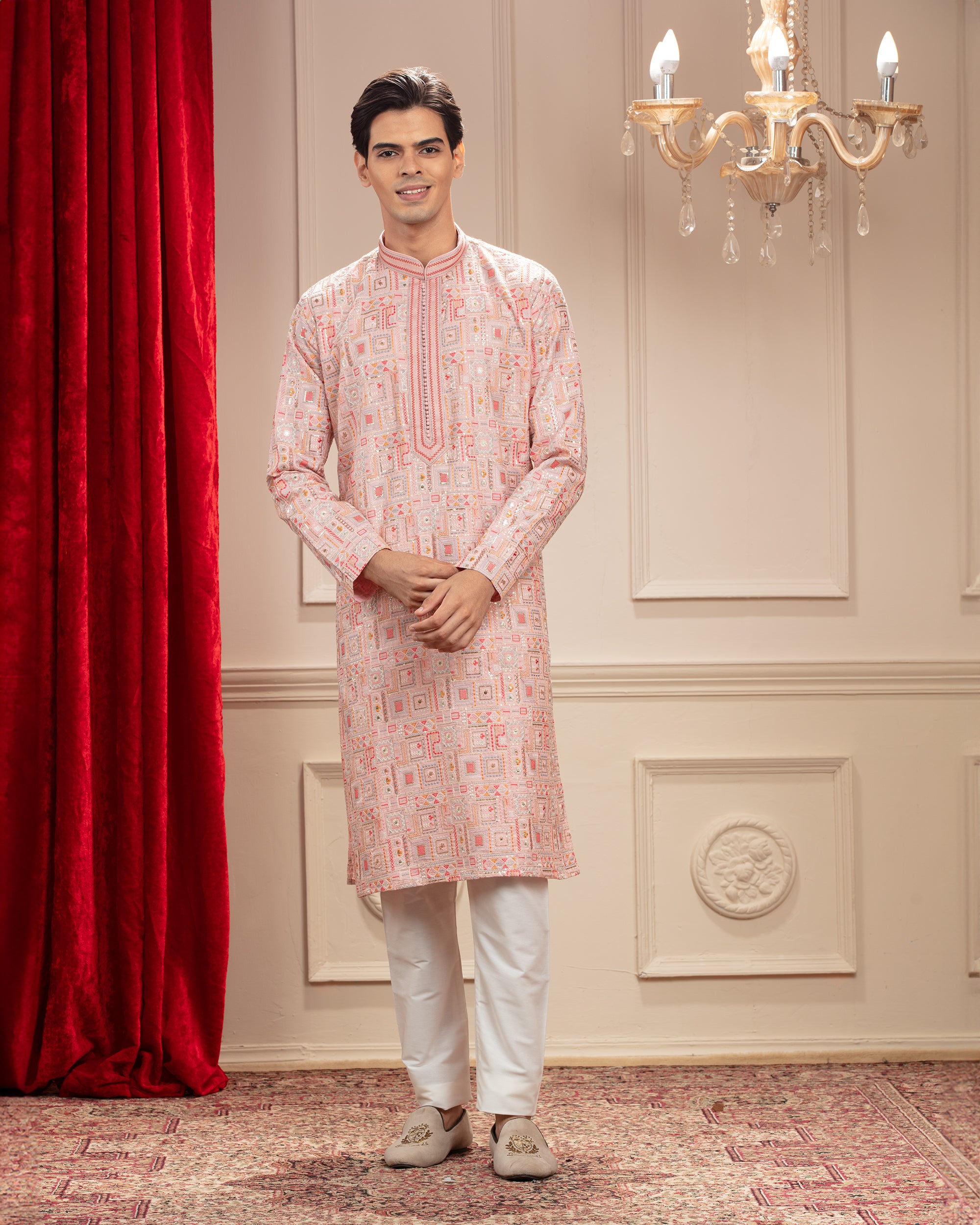 Pink kurta discount and white pajama