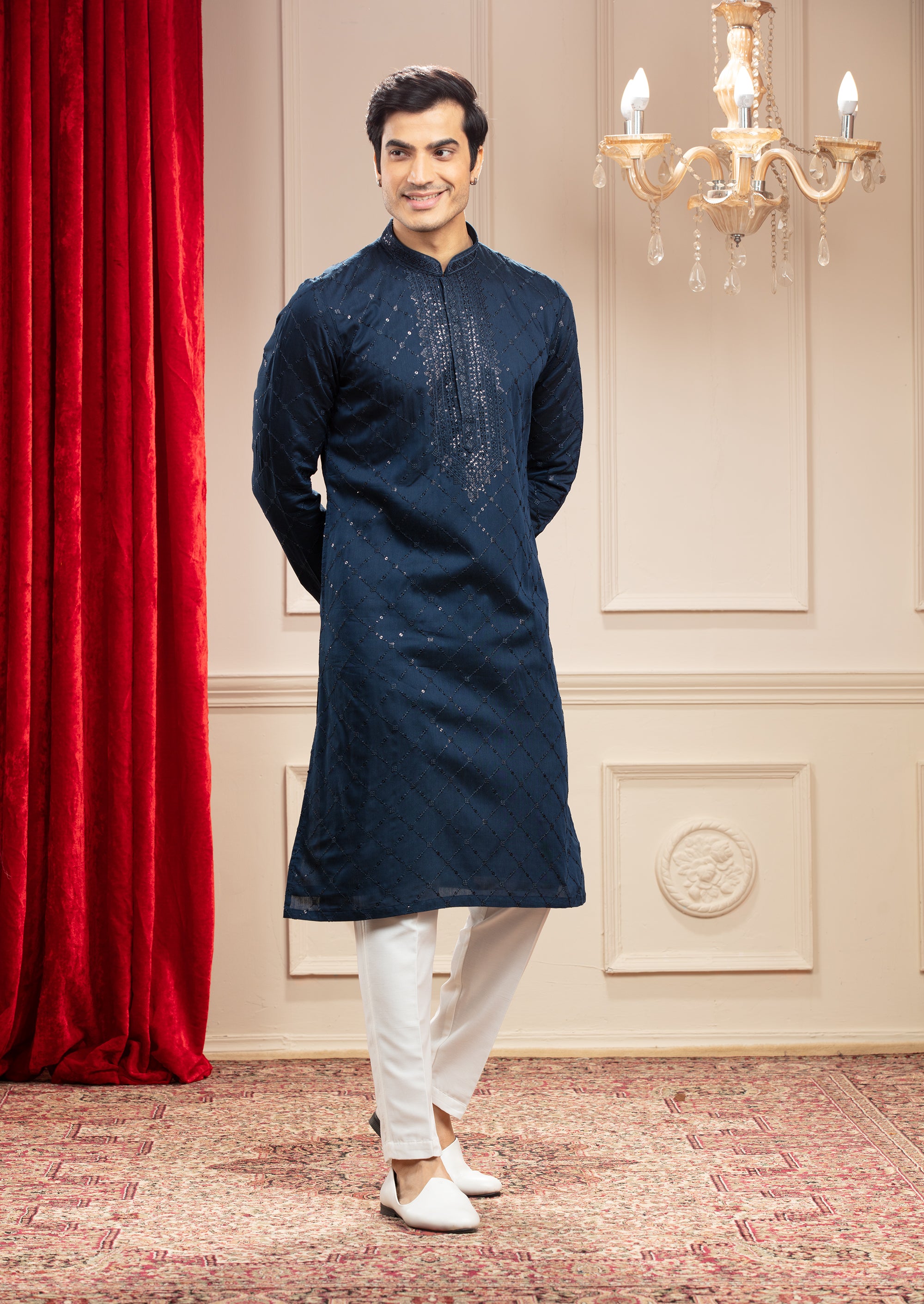 Indigo Blue kurta pajama Set with sequin and thread work
