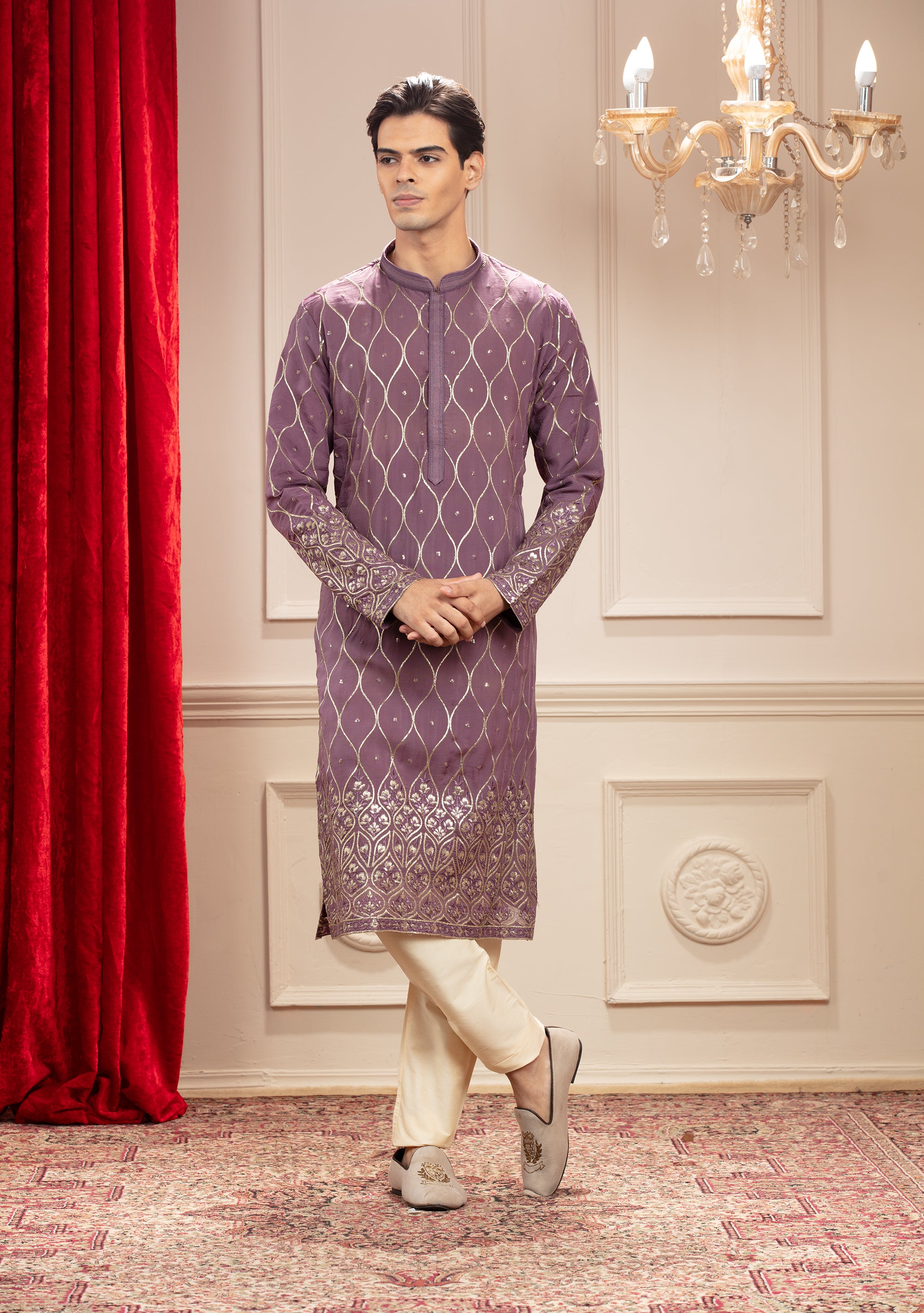 Light Purple kurta pajama set with sequin work