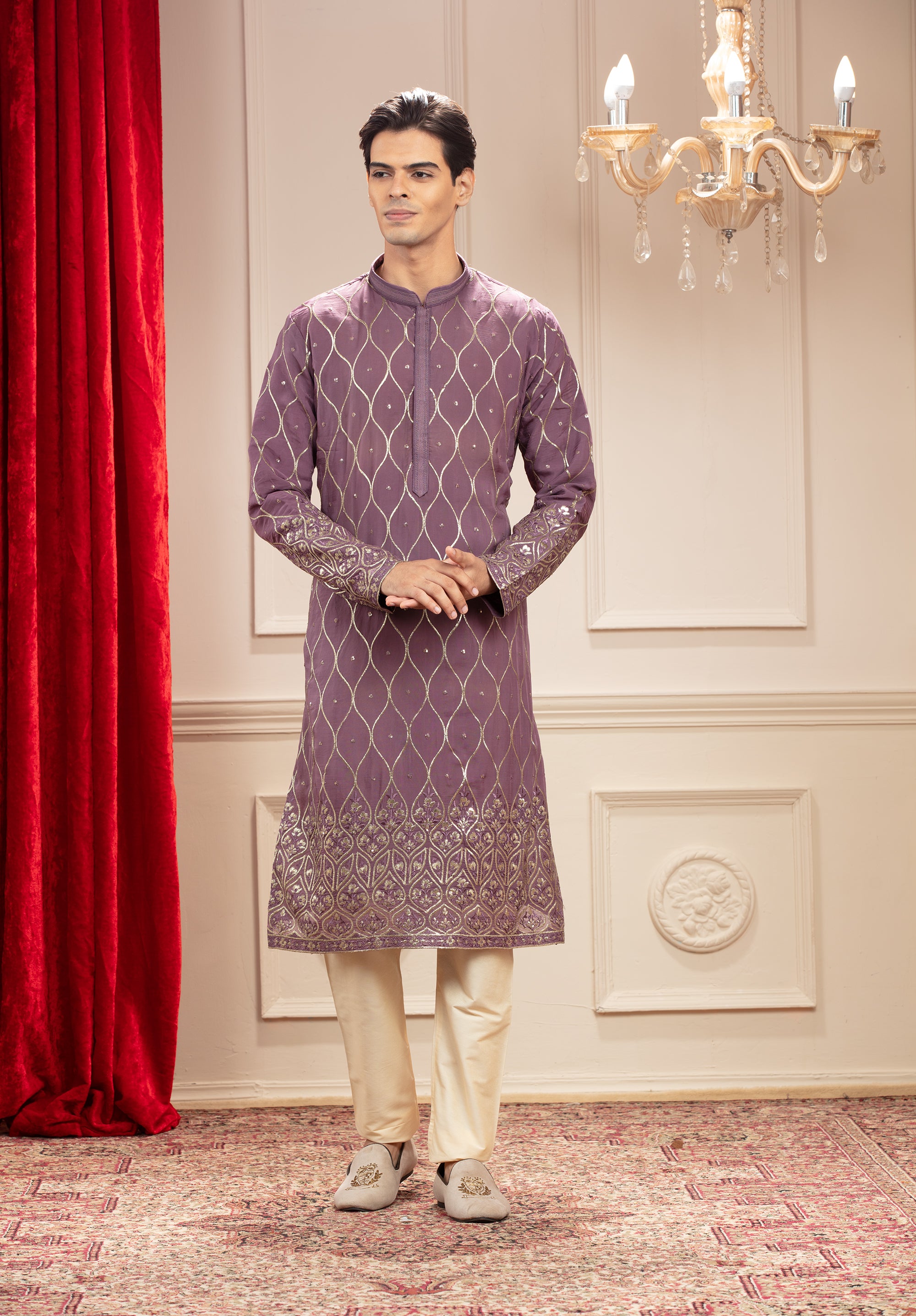 Light Purple kurta pajama set with sequin work
