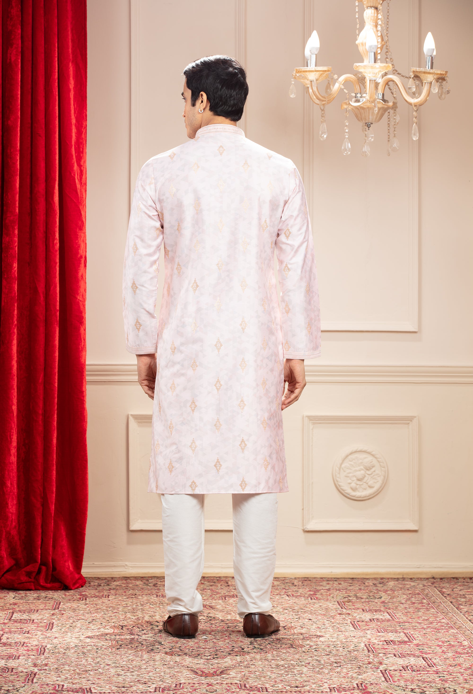 Rose White Printed Banarasi kurta pajama Set
