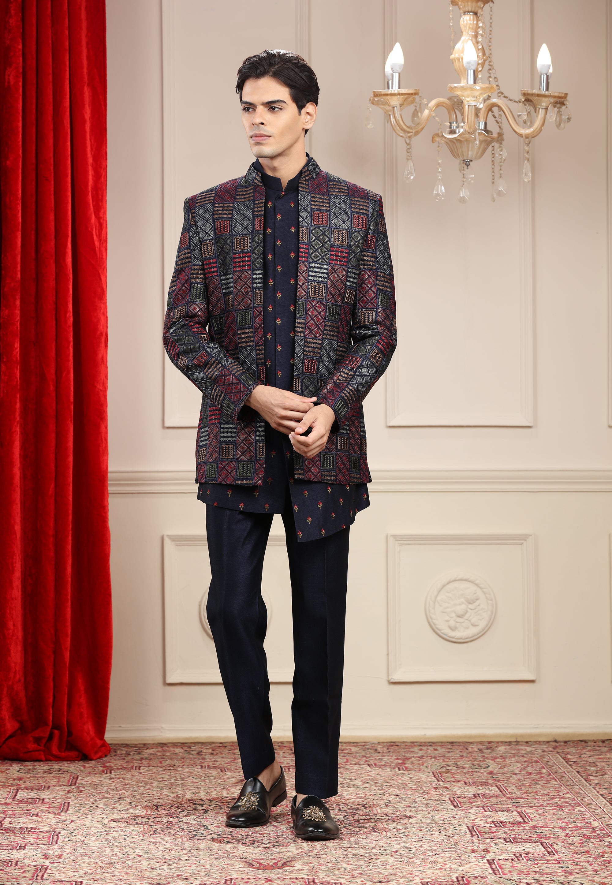 Multicolour Asymmetrical Open Jodhpuri with computer and resham embroidery