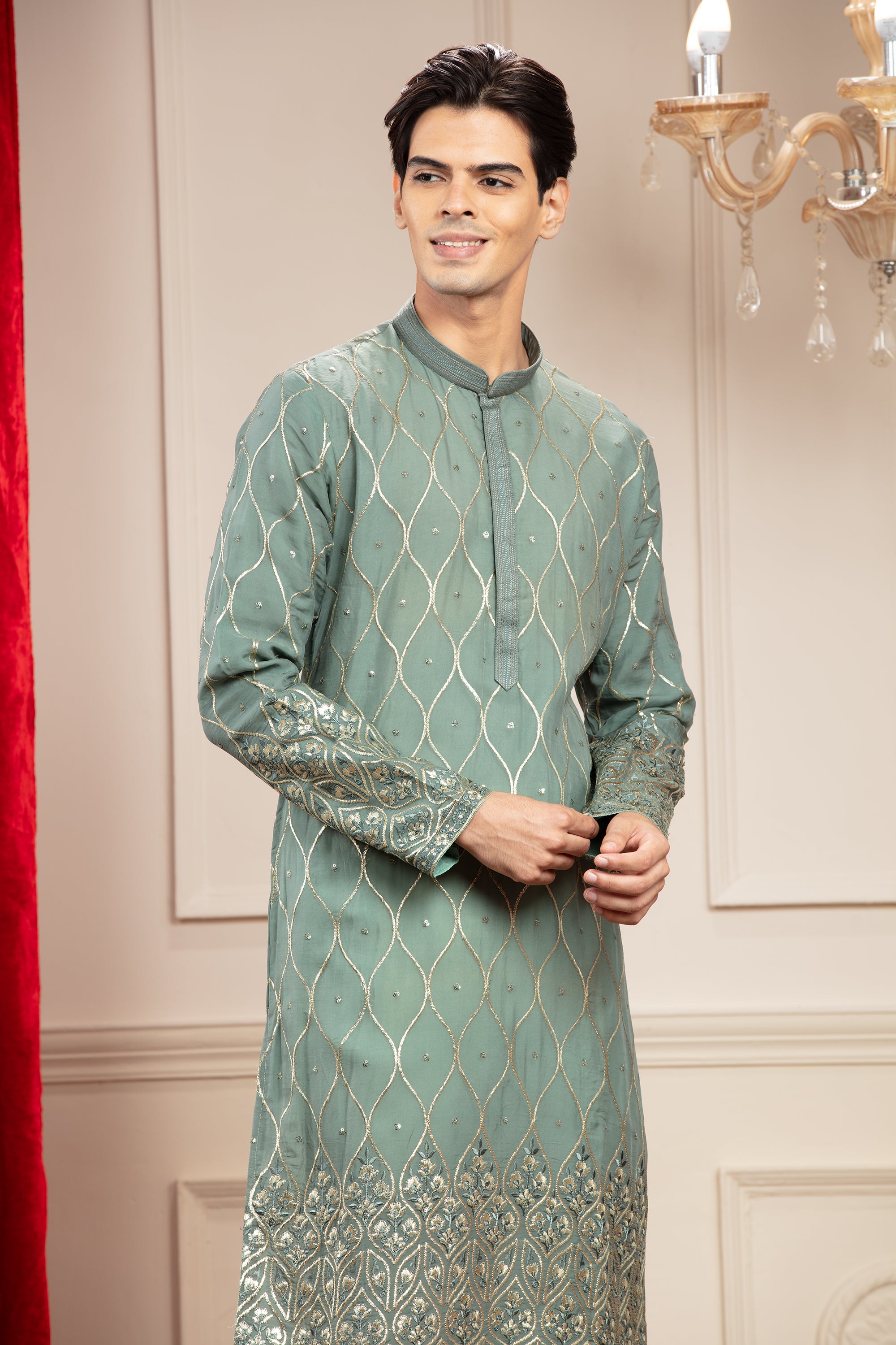 Rivulet Green kurta pajama with sequins work