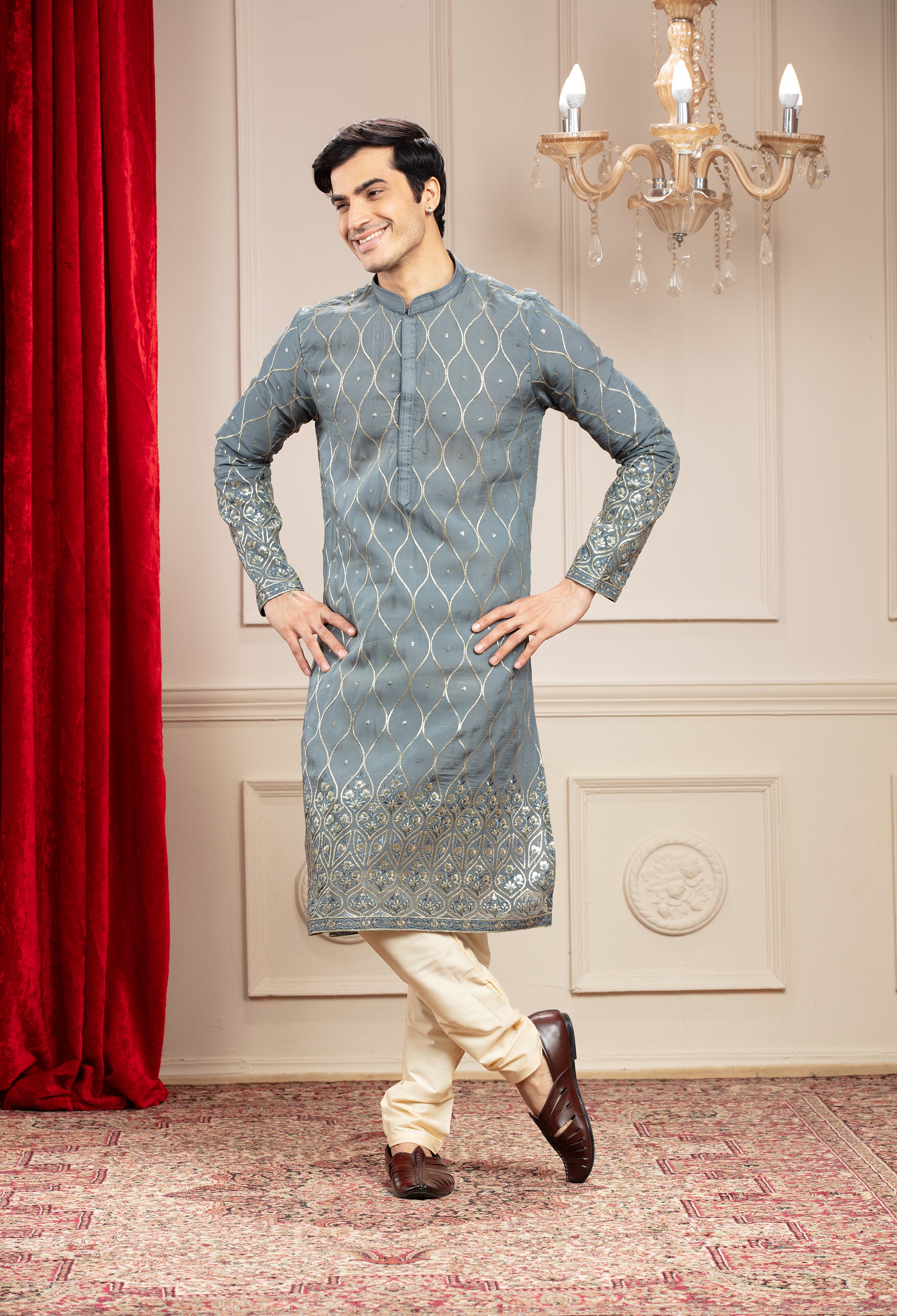 Cobalt Blue kurta pajama with sequins work