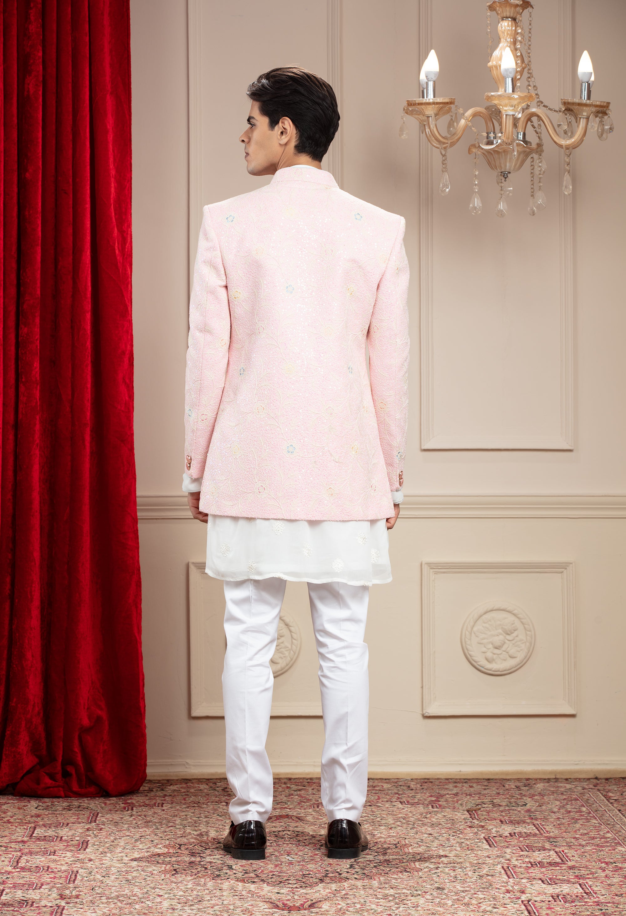 Blush Pink Open Jodhpuri with Resham Thread work and embellishments