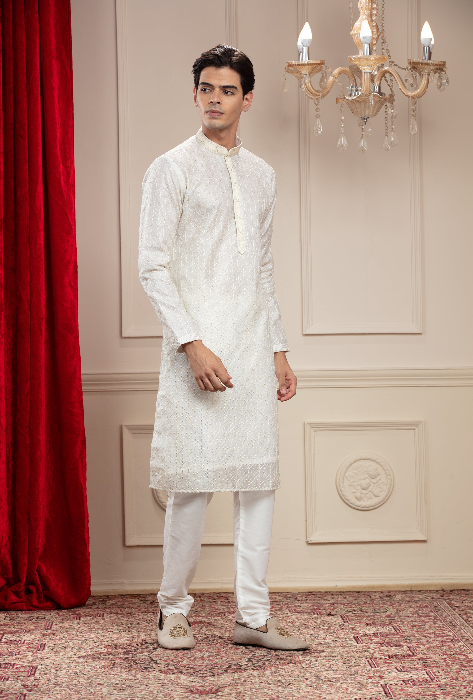 Snow White plain splendid silk kurta pajama set