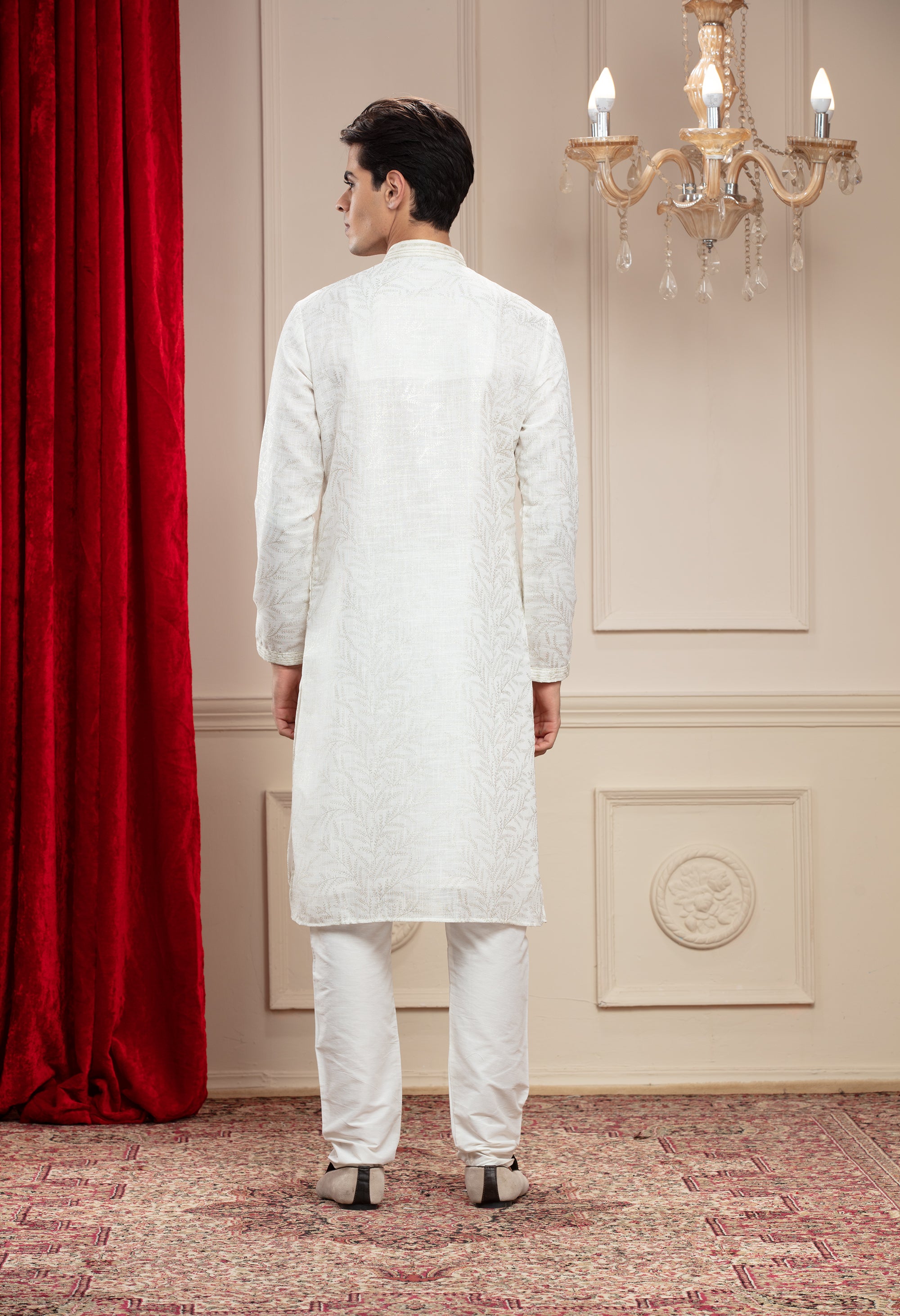 Pearl White plain splendid silk kurta pajama set