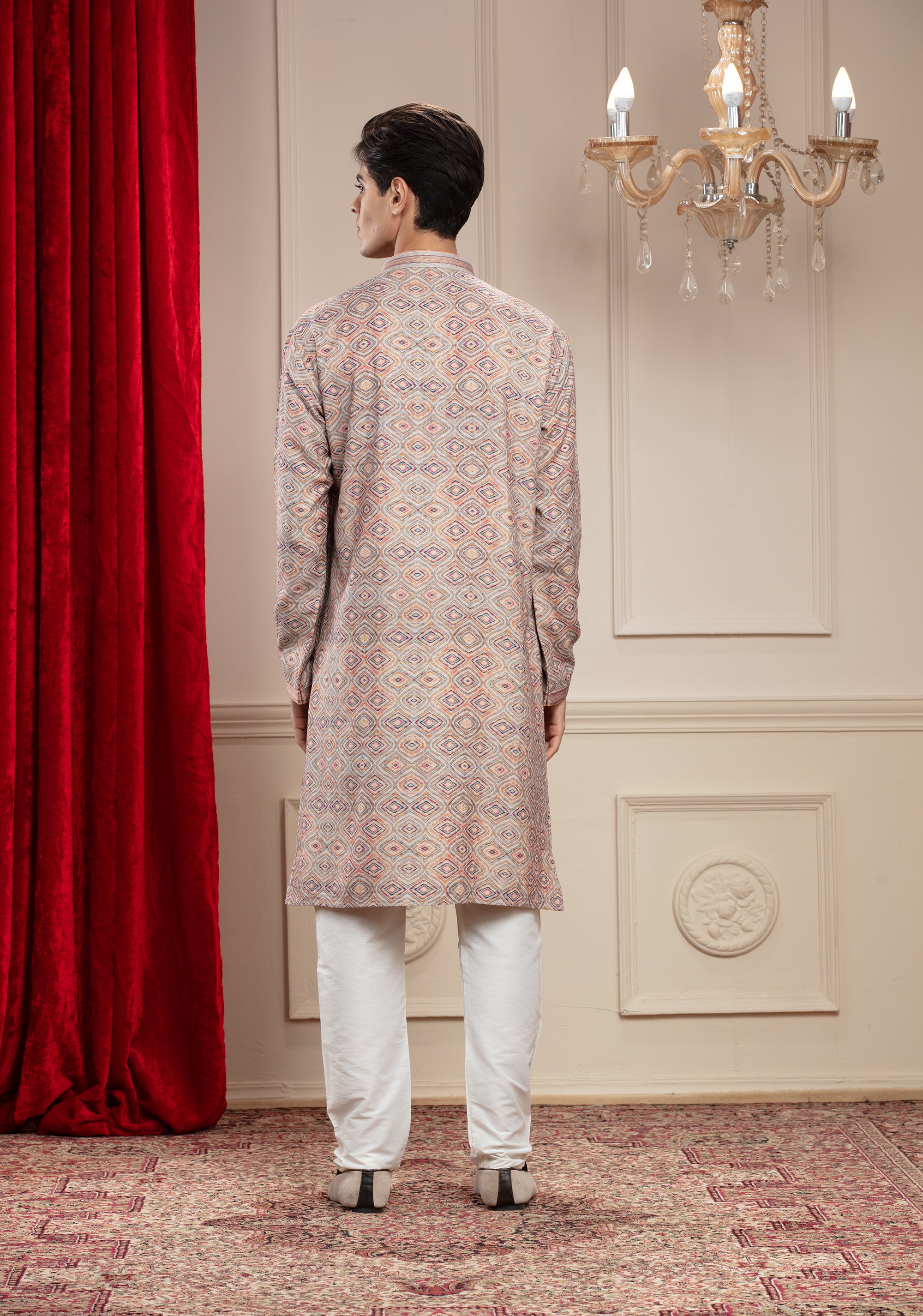 Multicoloured Banarasi kurta pajama with thread embroidery