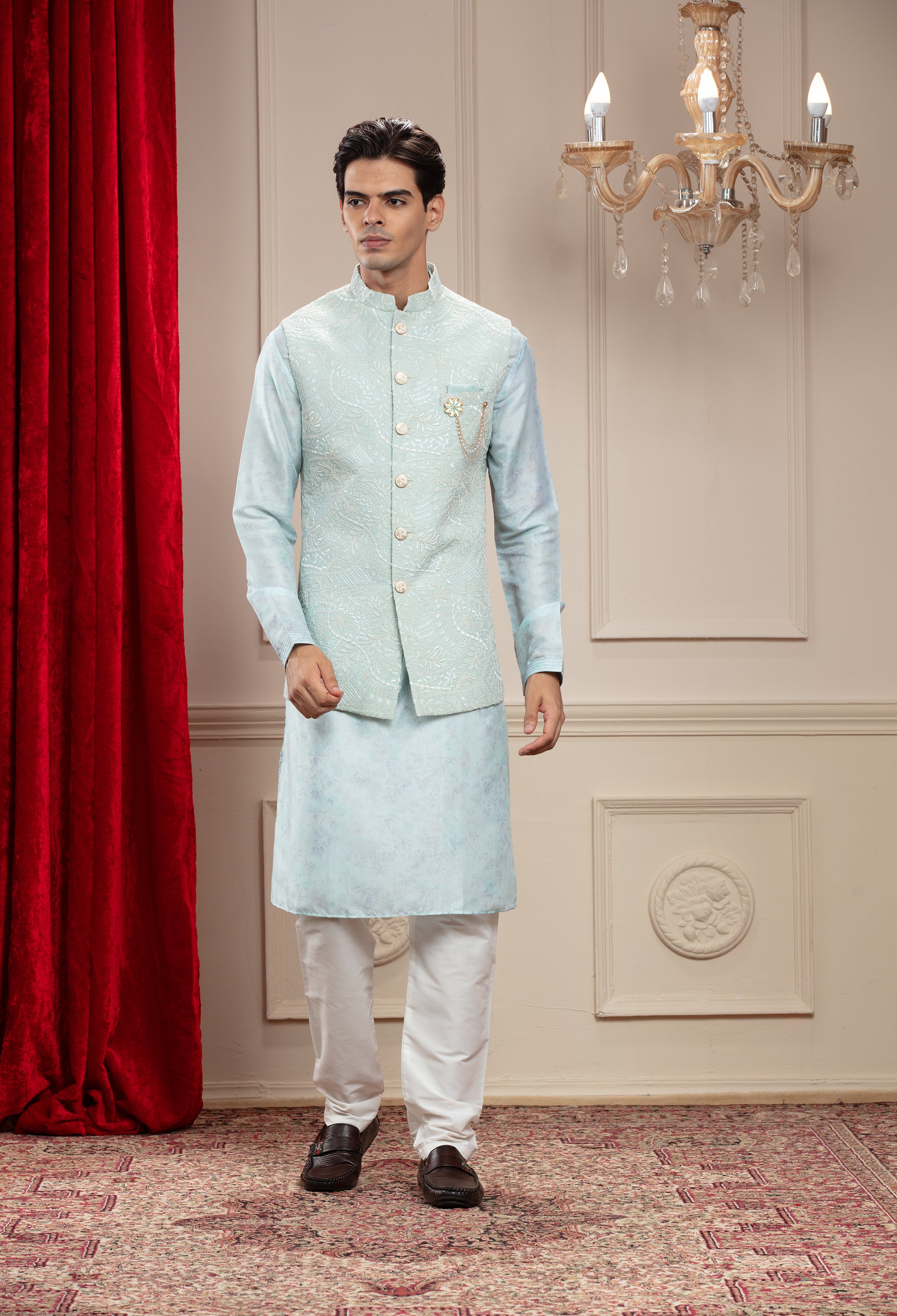 Buy Midnight Blue Coloured Kurta Jacket Set with Pleated Kurta and Off  White Box Pants by SONIYA.G Men at Ogaan Online Shopping Site