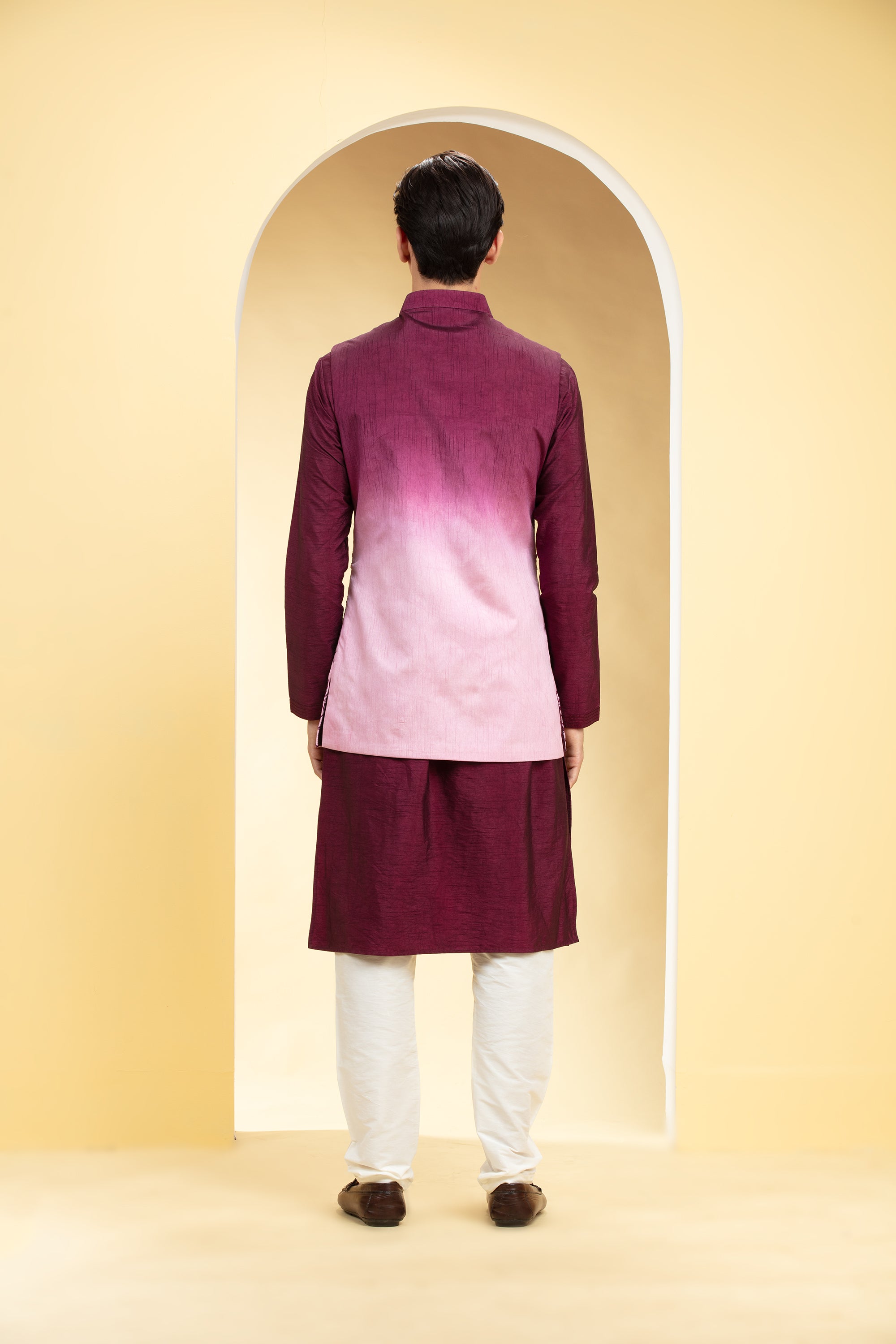 Mesmeric Silk Fabric Function Wear Cream Kurta Pyjama With Wine Color Jacket