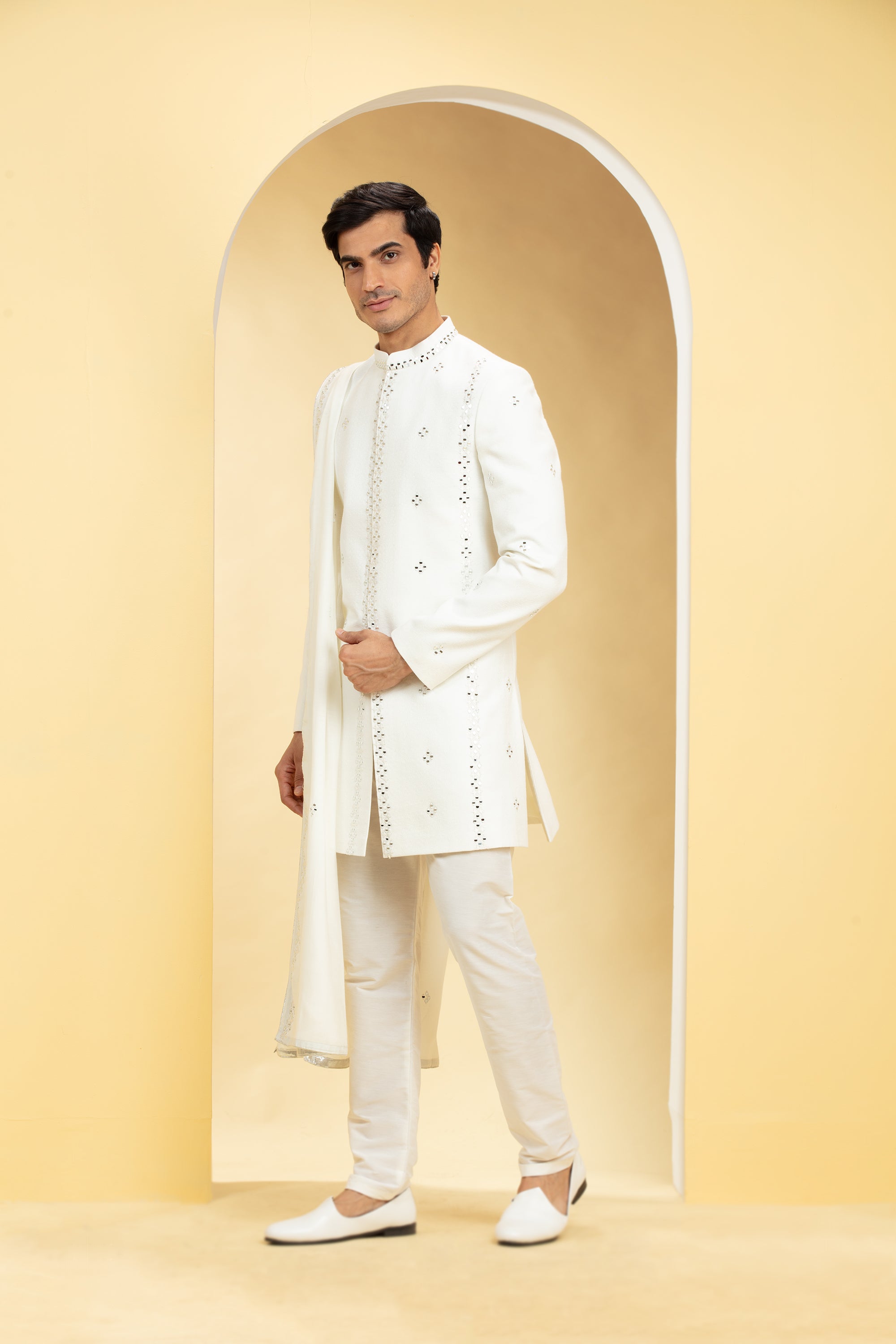 White indo hot sale western sherwani