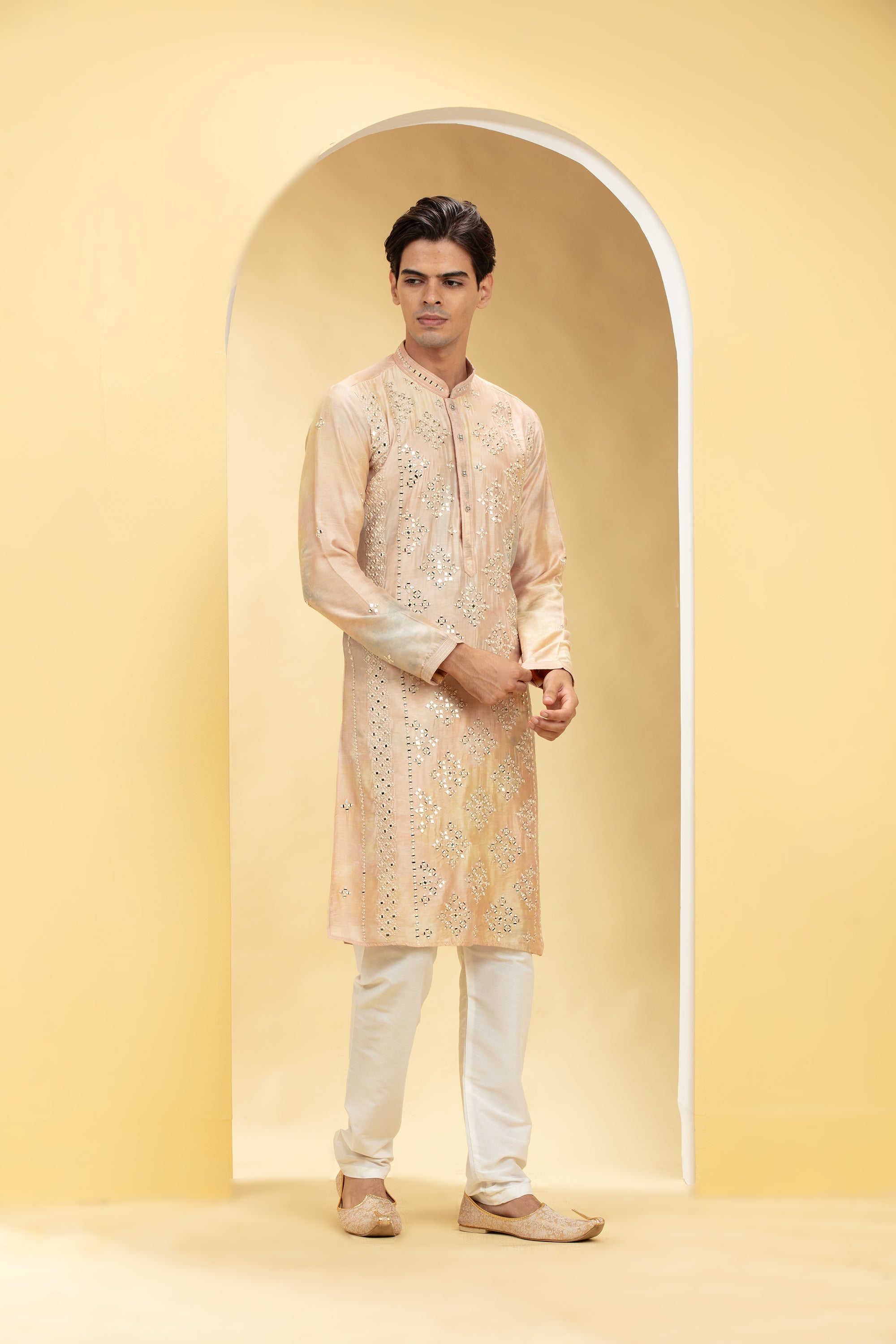 Rose Gold kurta pajama Set with all over mirror work
