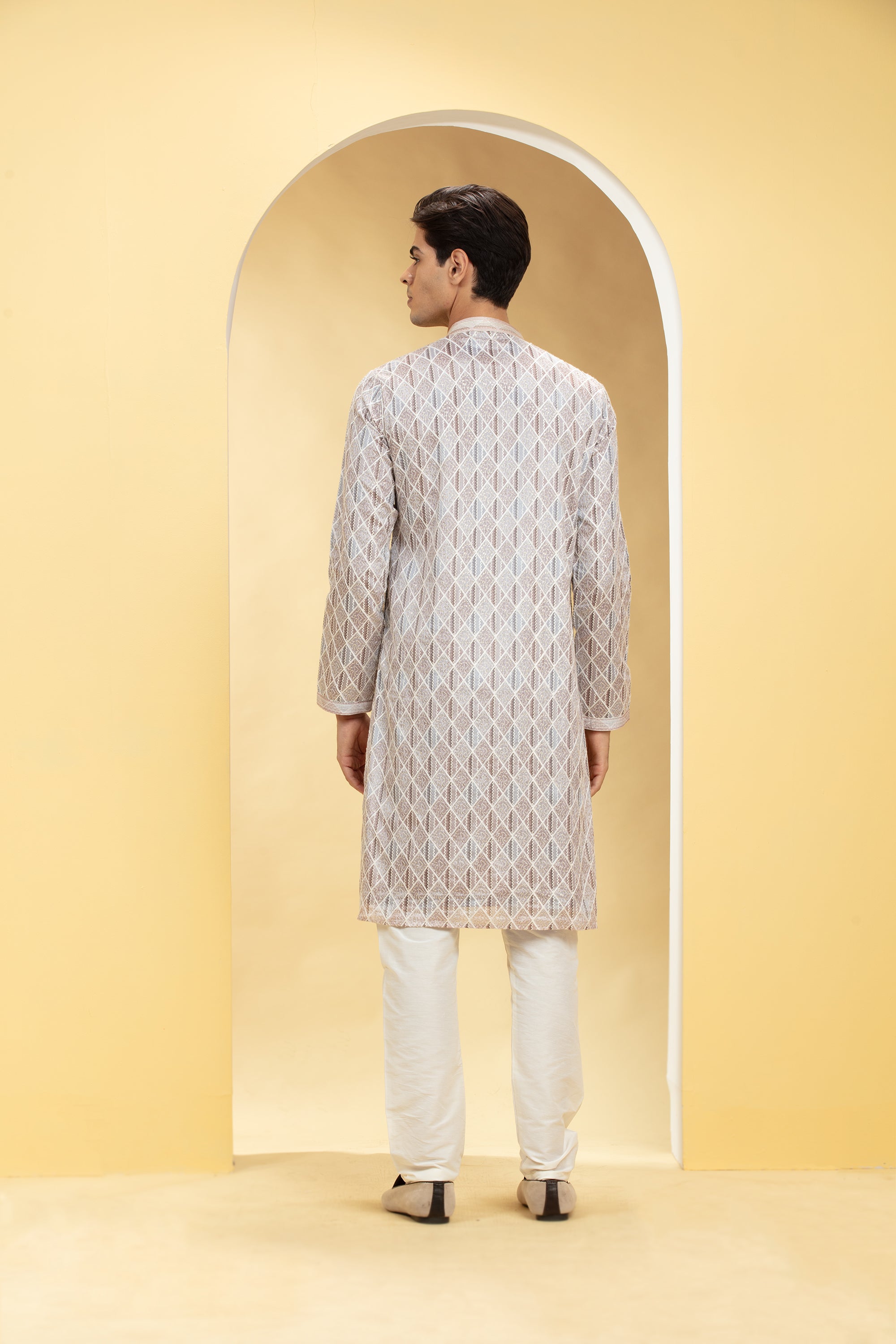 Multicolour Lucknowi kurta pajama Set with Resham and Thread work