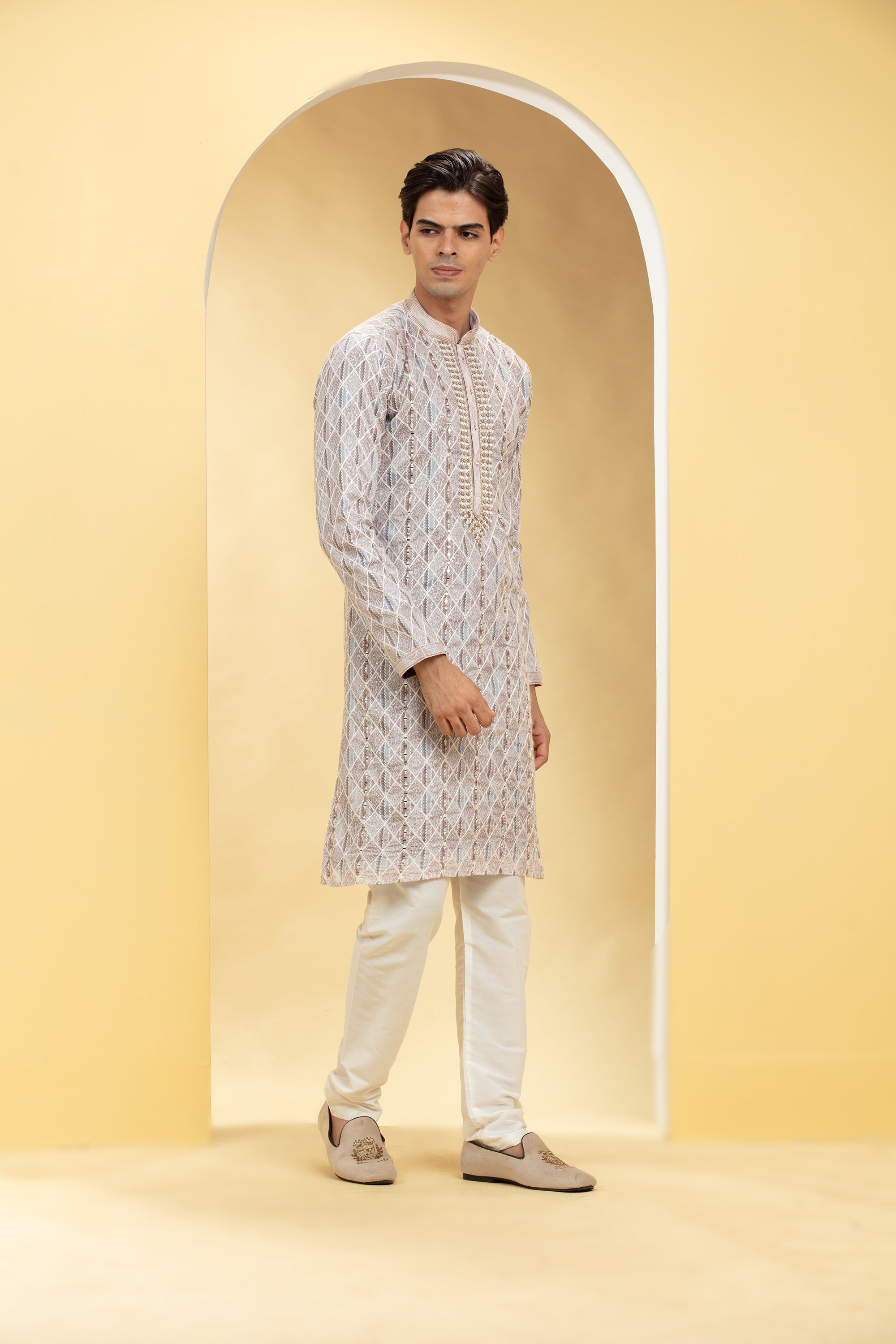 Multicolour Lucknowi kurta pajama Set with Resham and Thread work