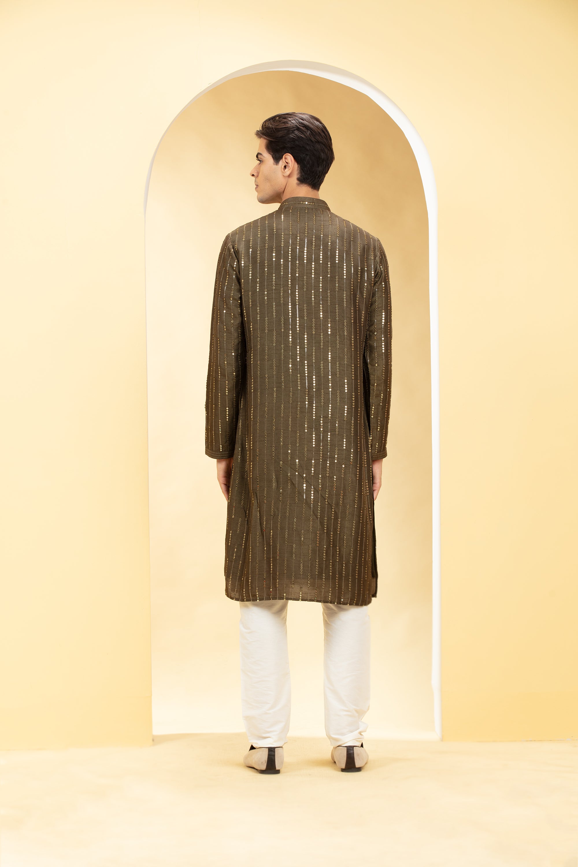 Mehendi Green Lucknowi kurta pajama Set with Sequins and Thread work