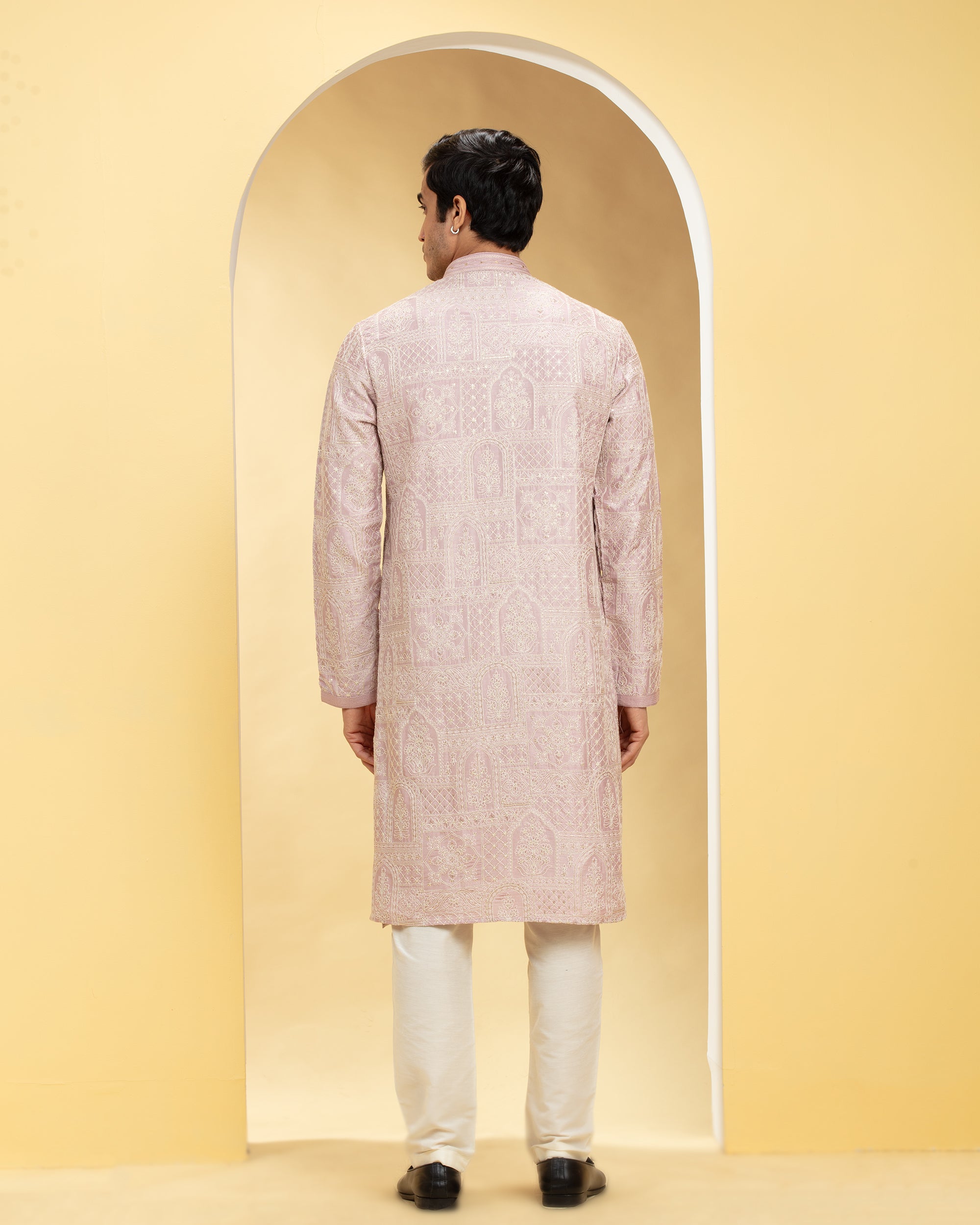 Light mauve Printed Banarasi kurta pajama Set