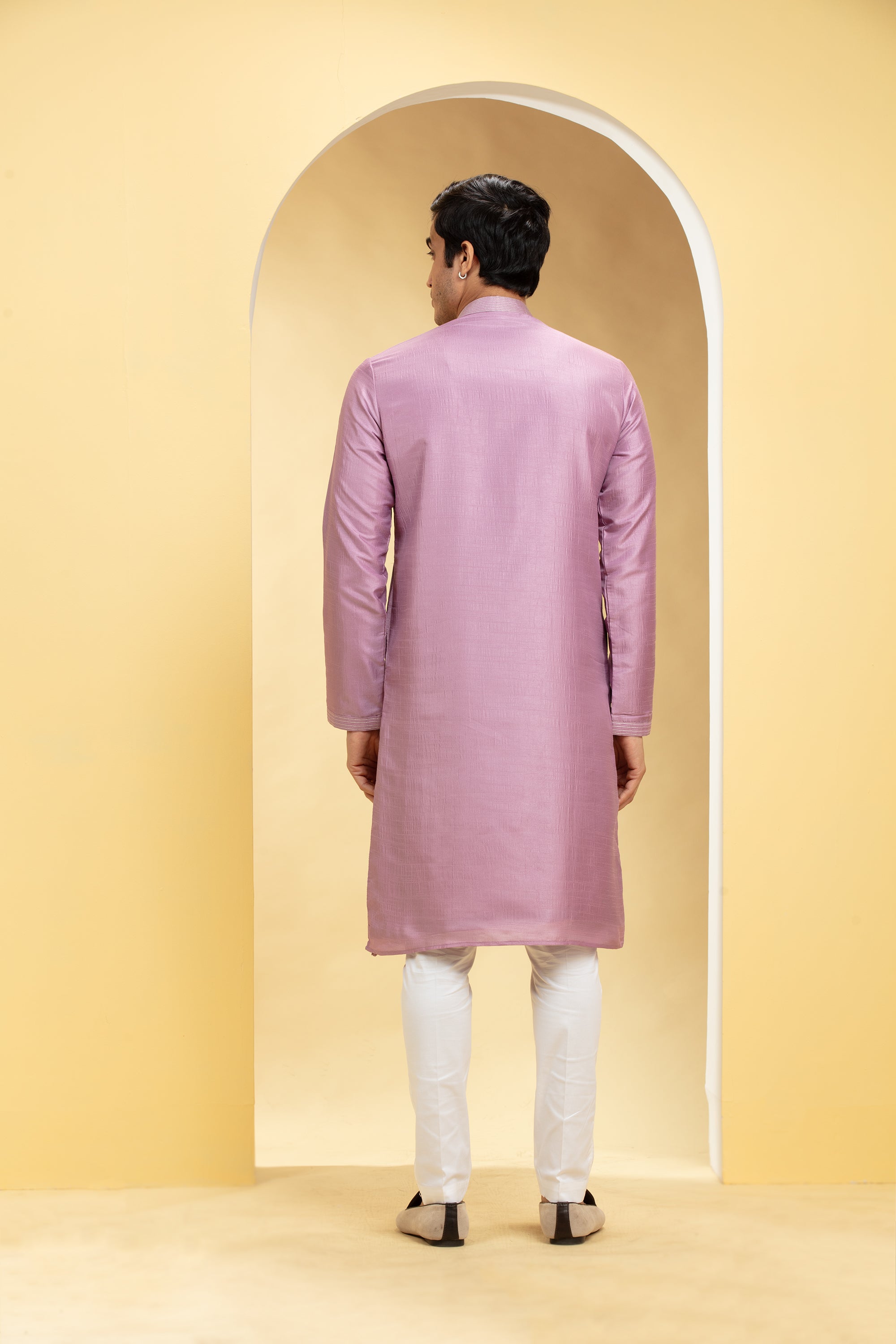 Dark Carnation Pink Lucknowi kurta pajama Set with Mirror and Thread work