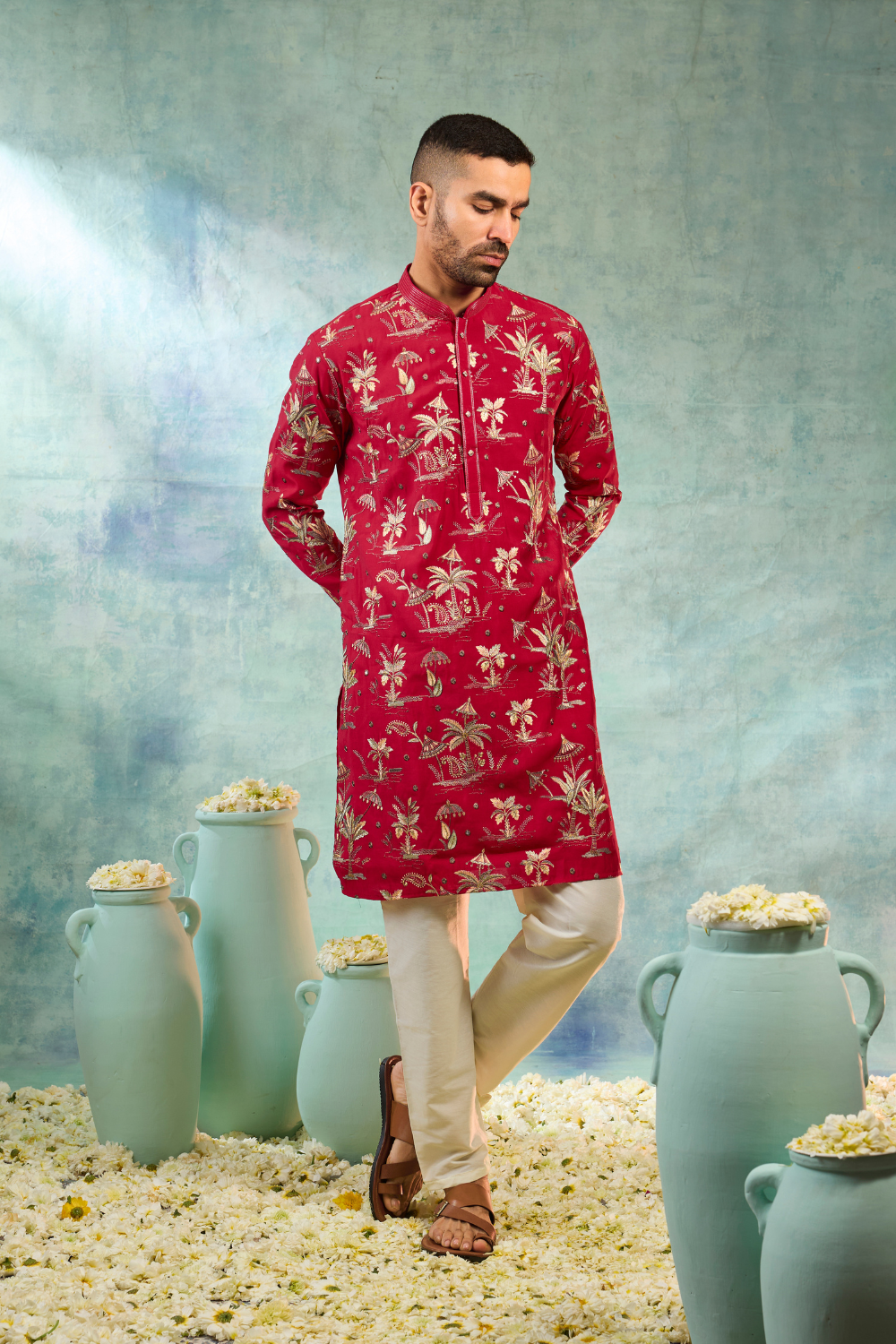 Silk kurta set multi thread embroidery