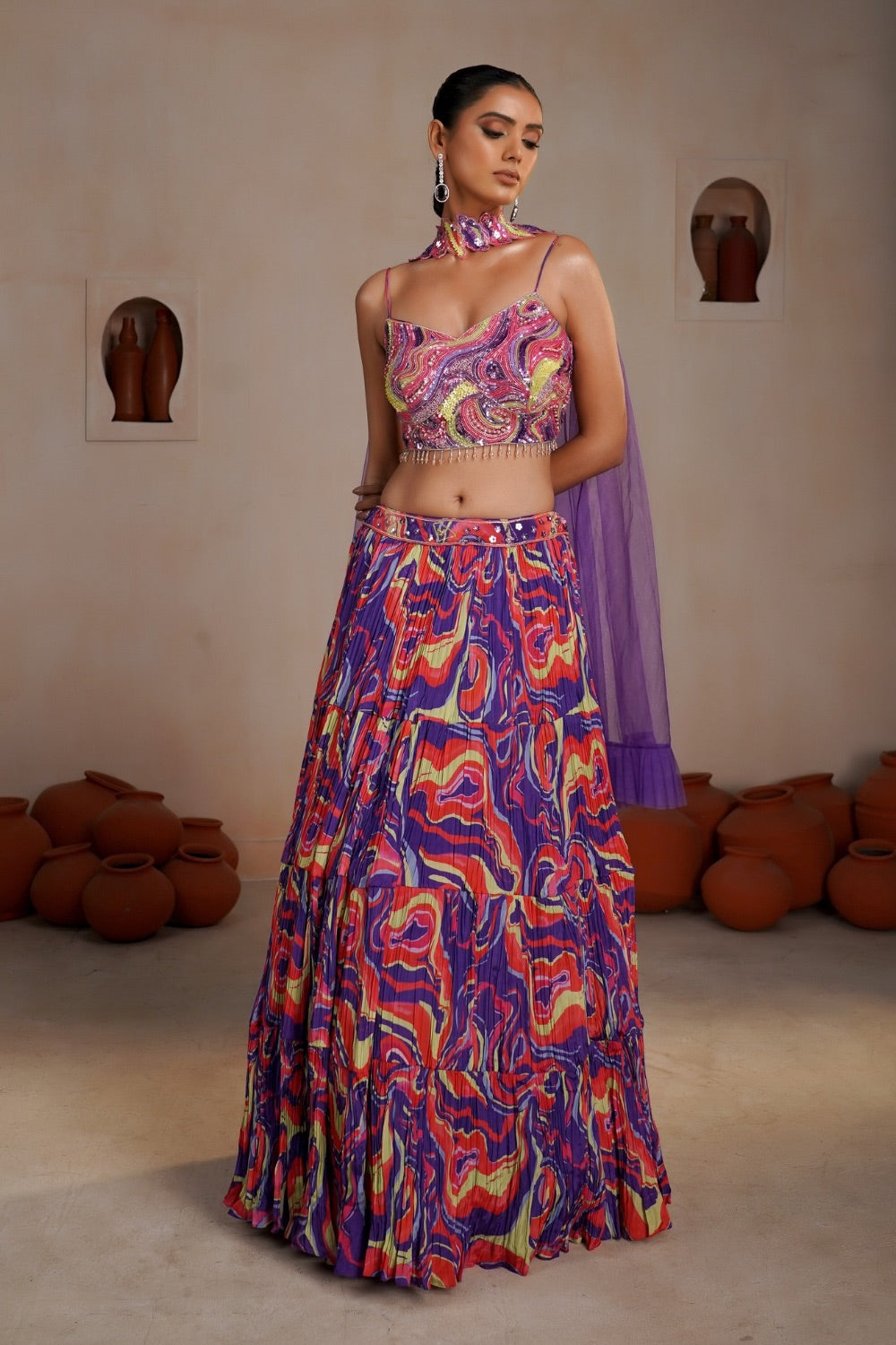 Multicolour Crepe Silk  lehenga choli