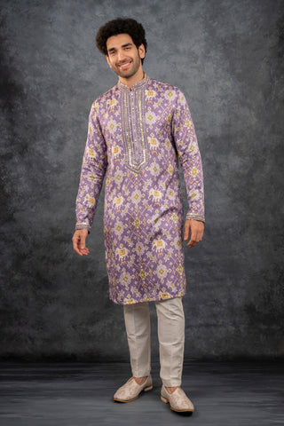Resham Embroidered Silk Kurta Set With Kasab And Mirror Work